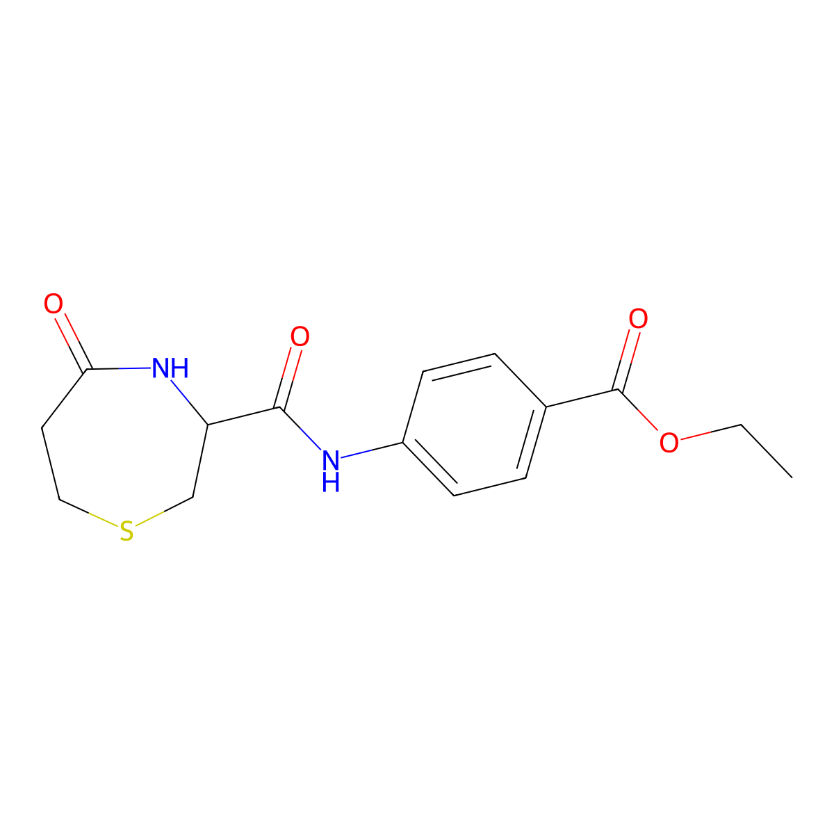 Ethyl 4-(5-oxo-1,4-thiazepane-3-carboxamido)benzoate molecular structure, CAS 1396558-56-7