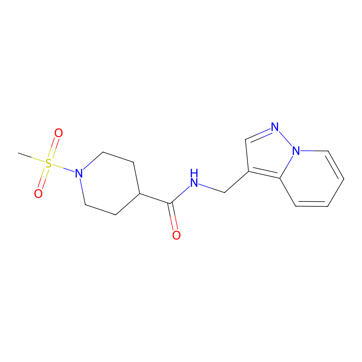 1-(methylsulfonyl)-N-(pyrazolo[1,5-a]pyridin-3-ylmethyl)piperidine-4-carboxamide molecular structure, CAS 1396558-69-2