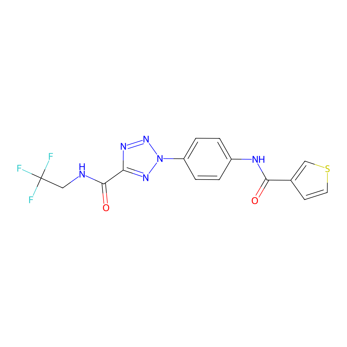 2-(4-(thiophene-3-carboxamido)phenyl)-N-(2,2,2-trifluoroethyl)-2H-tetrazole-5-carboxamide molecular structure, CAS 1396558-73-8