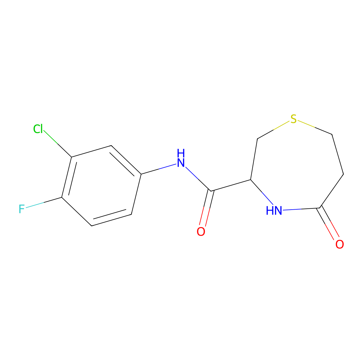 N-(3-chloro-4-fluorophenyl)-5-oxo-1,4-thiazepane-3-carboxamide molecular structure, CAS 1396558-74-9