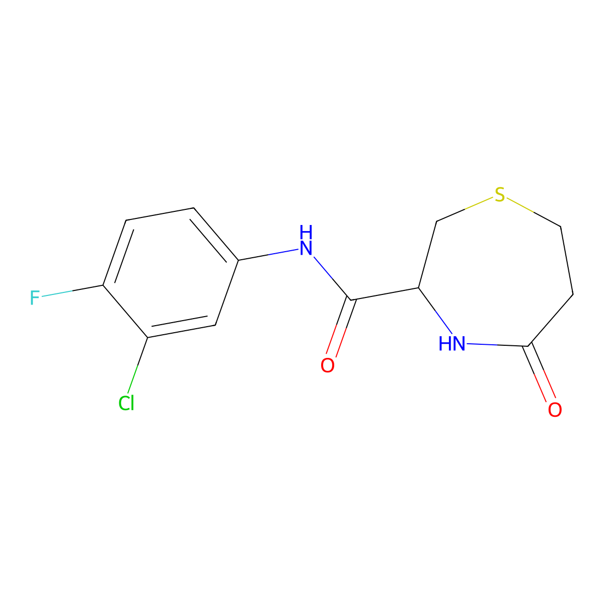 N-(3-chloro-4-fluorophenyl)-5-oxo-1,4-thiazepane-3-carboxamide molecular structure, CAS 1396558-74-9