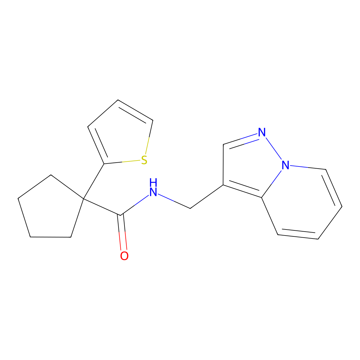 N-(pyrazolo[1,5-a]pyridin-3-ylmethyl)-1-(thiophen-2-yl)cyclopentanecarboxamide molecular structure, CAS 1396558-78-3
