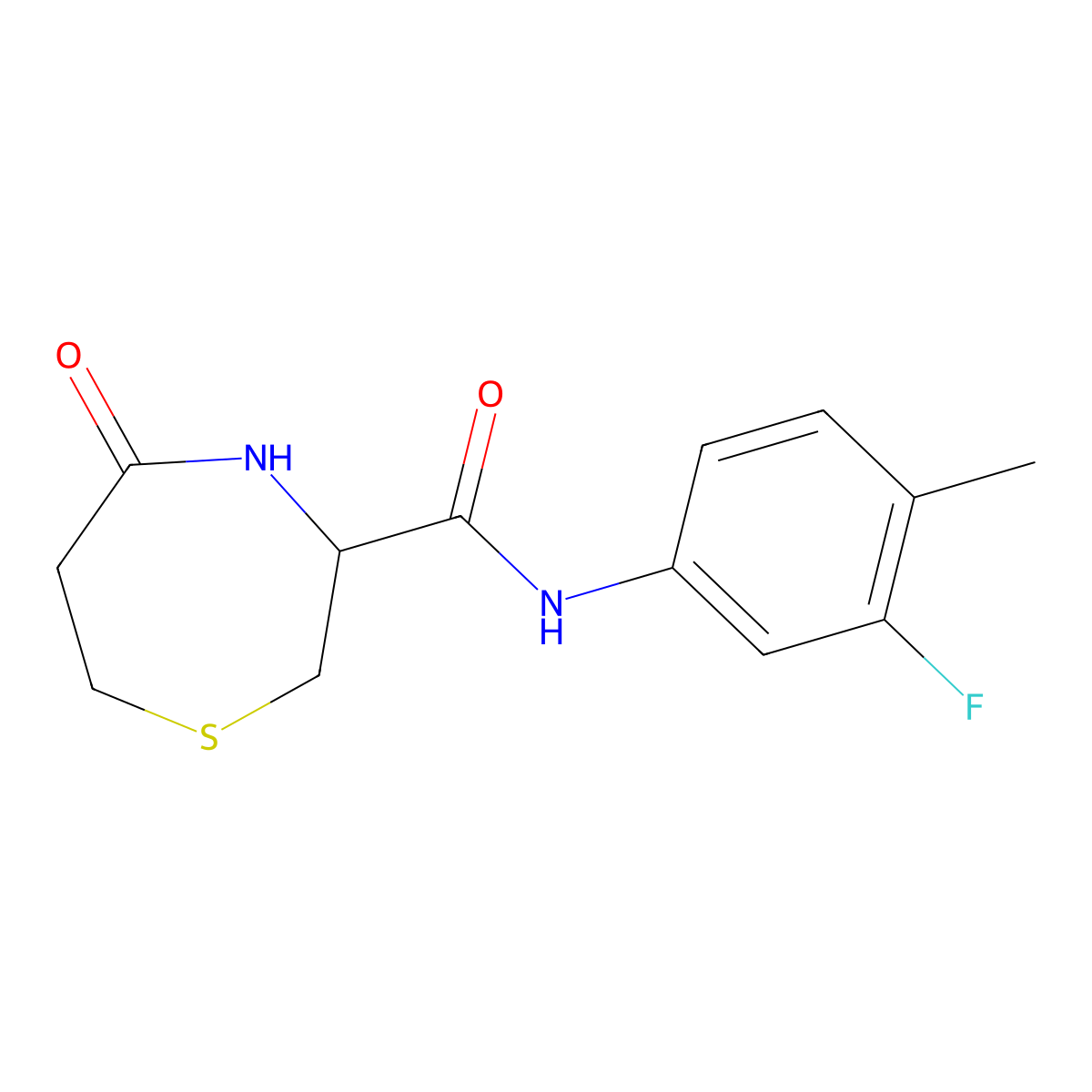 N-(3-fluoro-4-methylphenyl)-5-oxo-1,4-thiazepane-3-carboxamide molecular structure, CAS 1396558-83-0