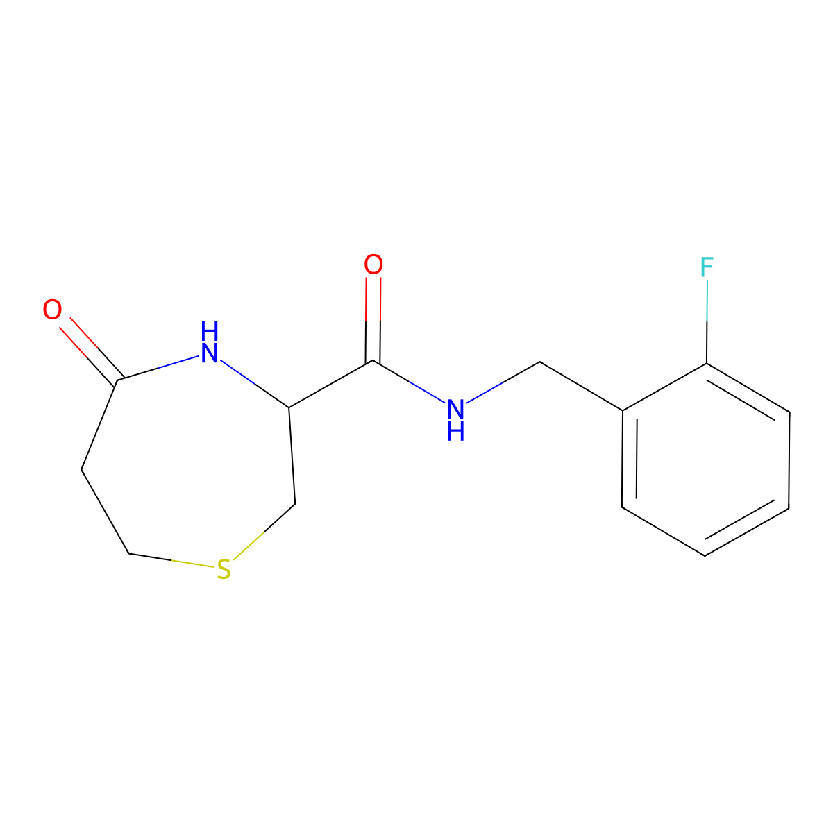 N-(2-fluorobenzyl)-5-oxo-1,4-thiazepane-3-carboxamide molecular structure, CAS 1396559-09-3