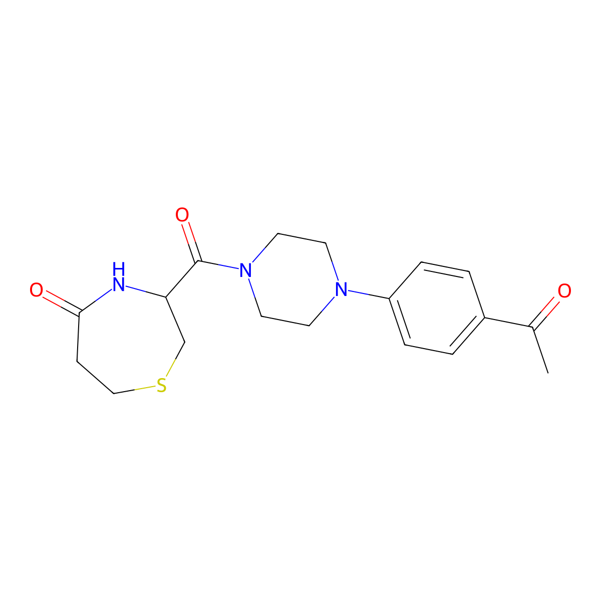 3-(4-(4-Acetylphenyl)piperazine-1-carbonyl)-1,4-thiazepan-5-one molecular structure, CAS 1396559-52-6