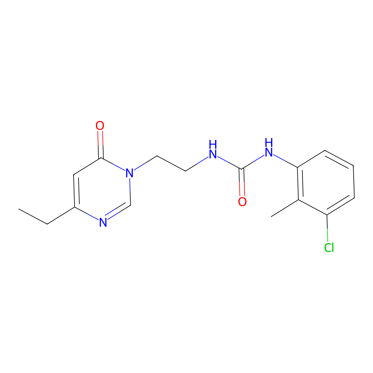 1-(3-chloro-2-methylphenyl)-3-(2-(4-ethyl-6-oxopyrimidin-1(6H)-yl)ethyl)urea molecular structure, CAS 1396559-53-7
