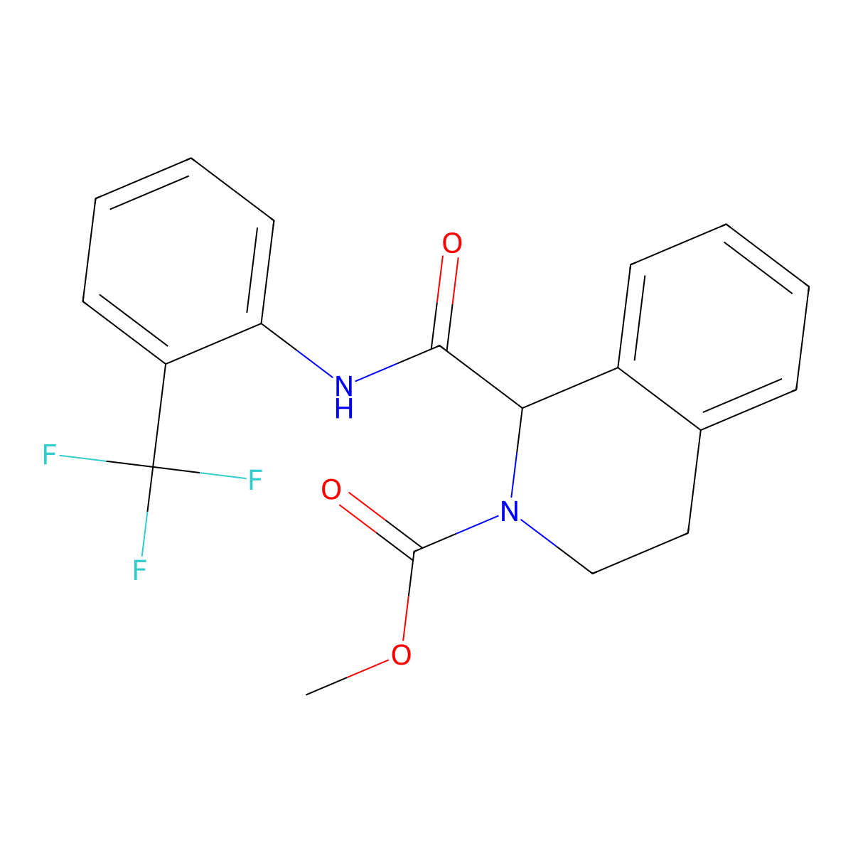 methyl 1-((2-(trifluoromethyl)phenyl)carbamoyl)-3,4-dihydroisoquinoline-2(1H)-carboxylate molecular structure, CAS 1396559-81-1