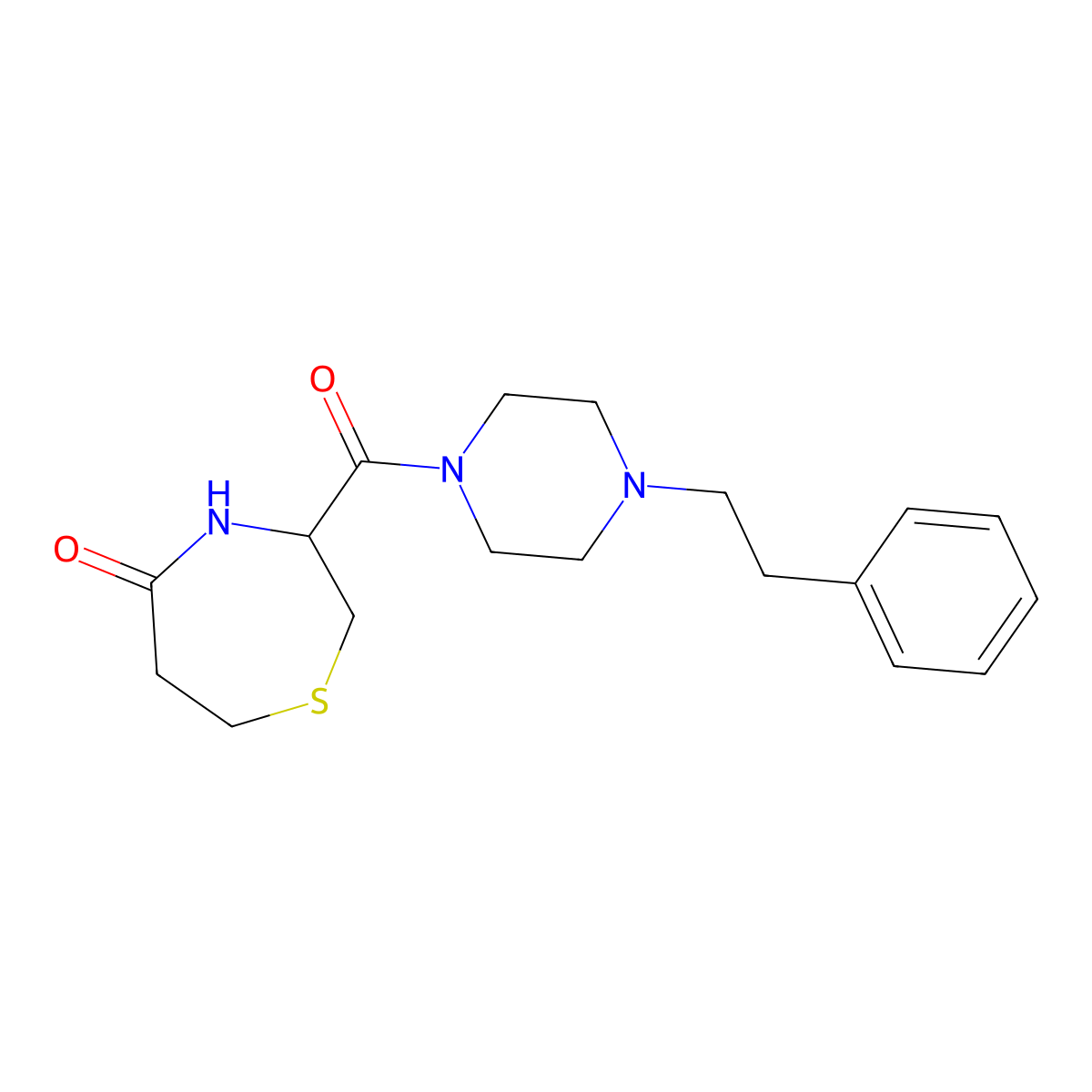 3-(4-Phenethylpiperazine-1-carbonyl)-1,4-thiazepan-5-one molecular structure, CAS 1396560-41-0