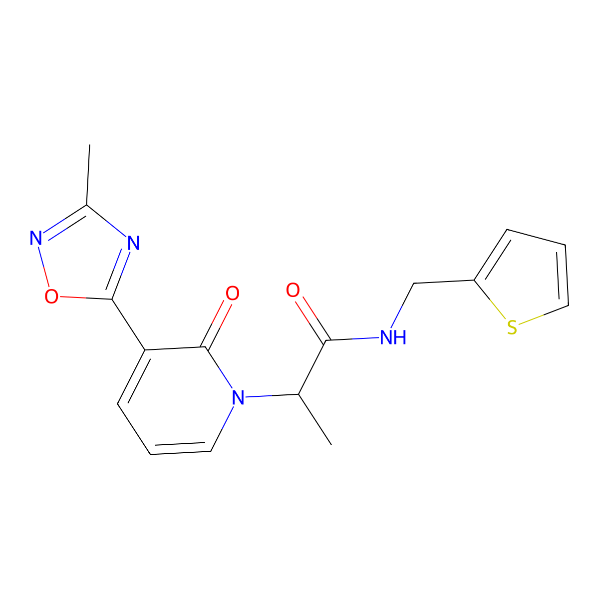 2-[3-(3-methyl-1,2,4-oxadiazol-5-yl)-2-oxopyridin-1(2H)-yl]-N-(2-thienylmethyl)propanamide molecular structure, CAS 1396560-42-1