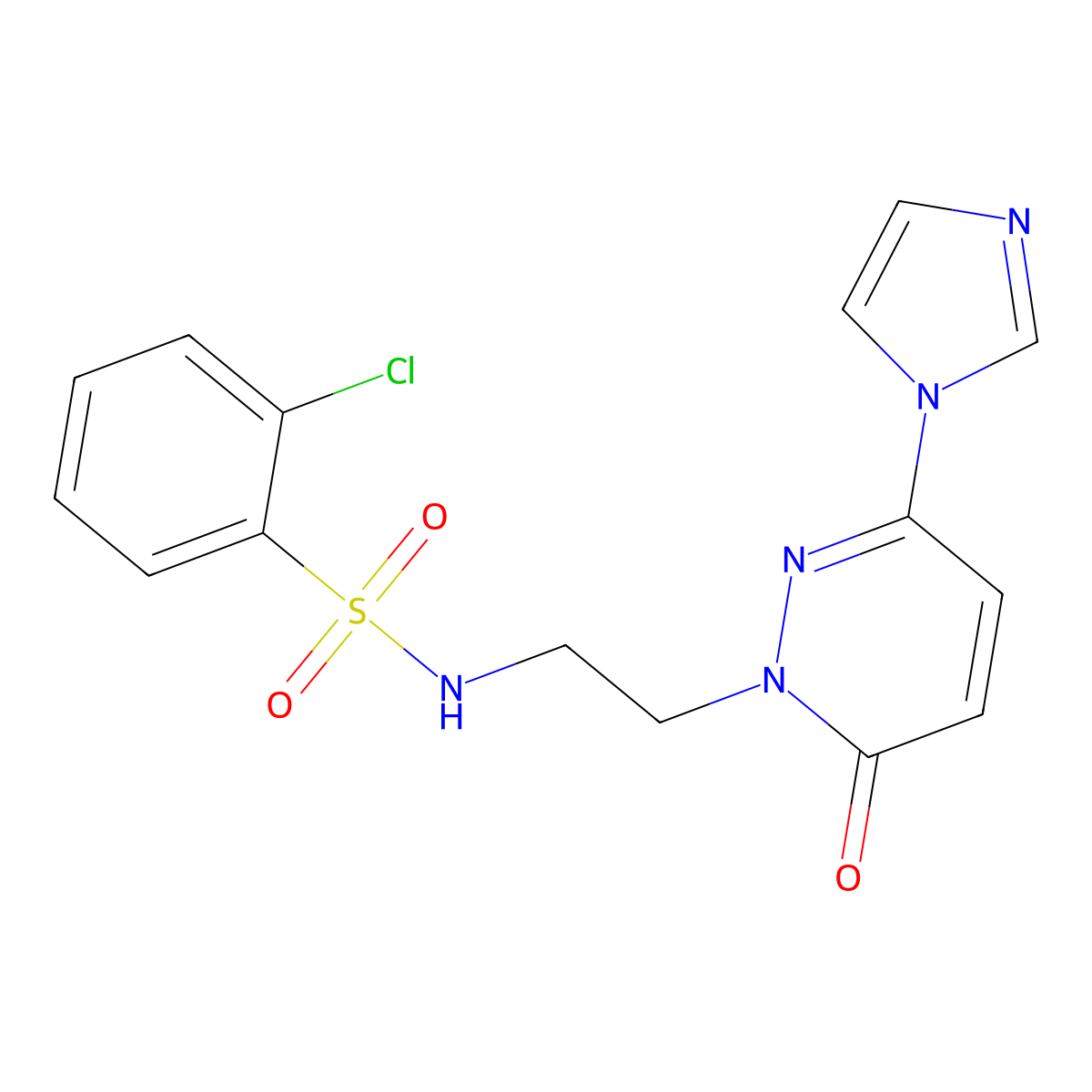 N-(2-(3-(1H-imidazol-1-yl)-6-oxopyridazin-1(6H)-yl)ethyl)-2-chlorobenzenesulfonamide molecular structure, CAS 1396560-55-6