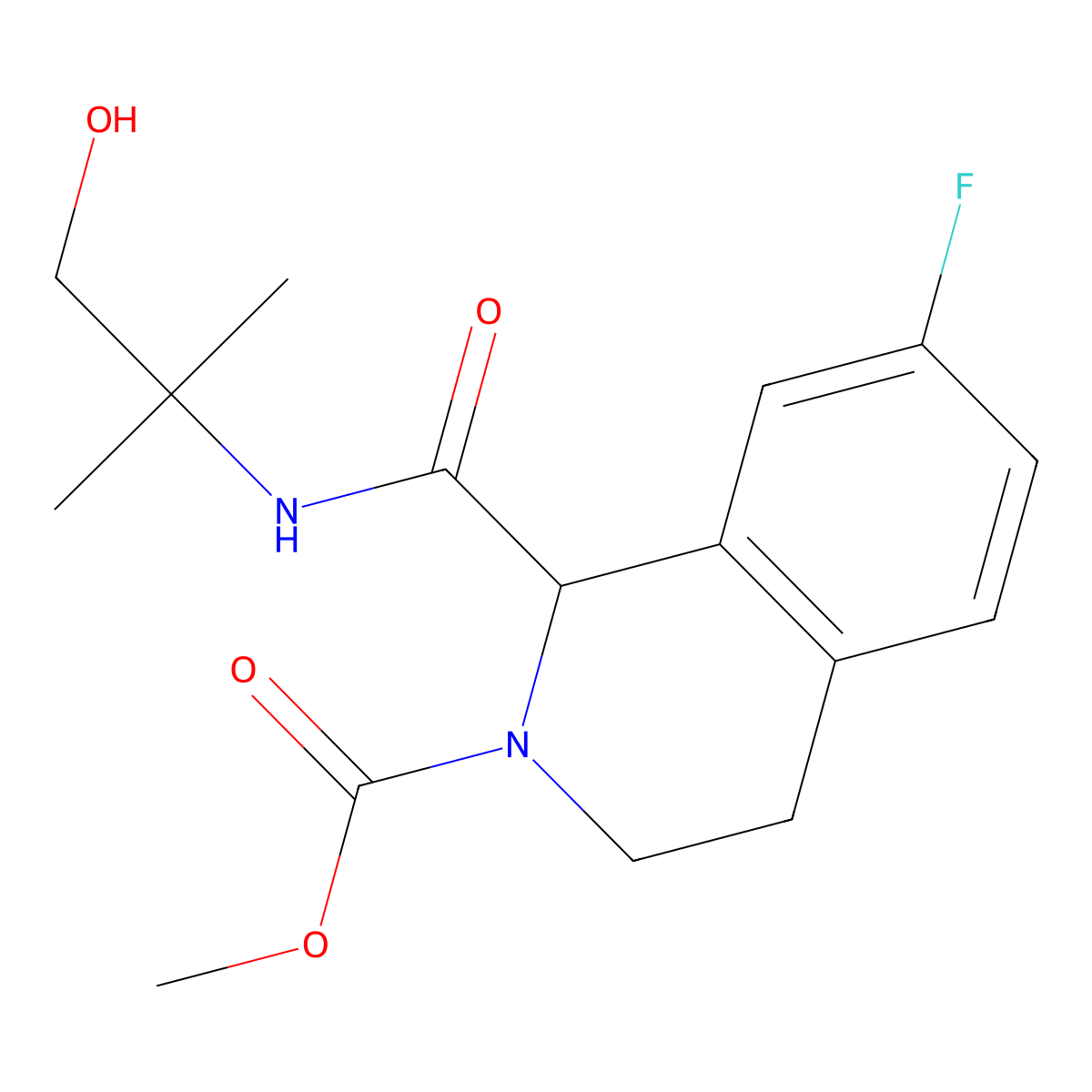 methyl 7-fluoro-1-((1-hydroxy-2-methylpropan-2-yl)carbamoyl)-3,4-dihydroisoquinoline-2(1H)-carboxylate molecular structure, CAS 1396560-56-7