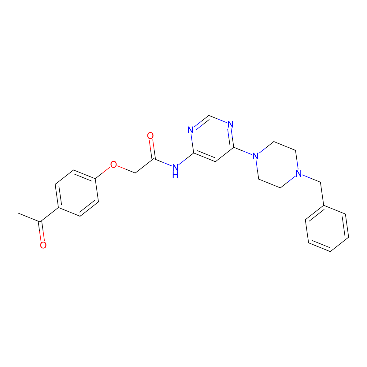 2-(4-acetylphenoxy)-N-[6-(4-benzylpiperazin-1-yl)pyrimidin-4-yl]acetamide molecular structure, CAS 1396561-02-6
