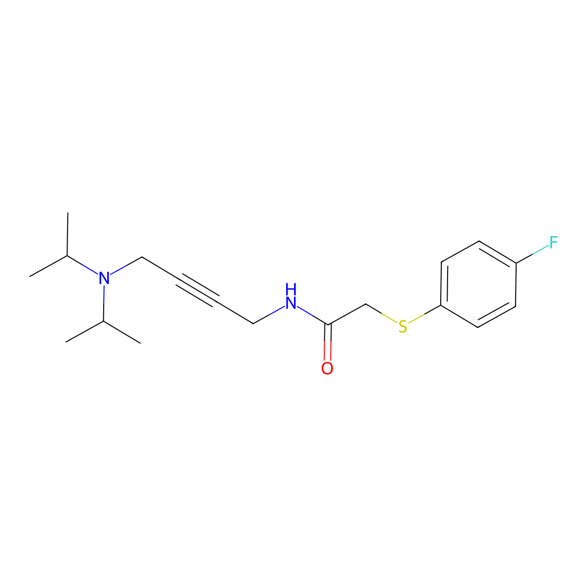 N-(4-(diisopropylamino)but-2-yn-1-yl)-2-((4-fluorophenyl)thio)acetamide molecular structure, CAS 1396561-13-9
