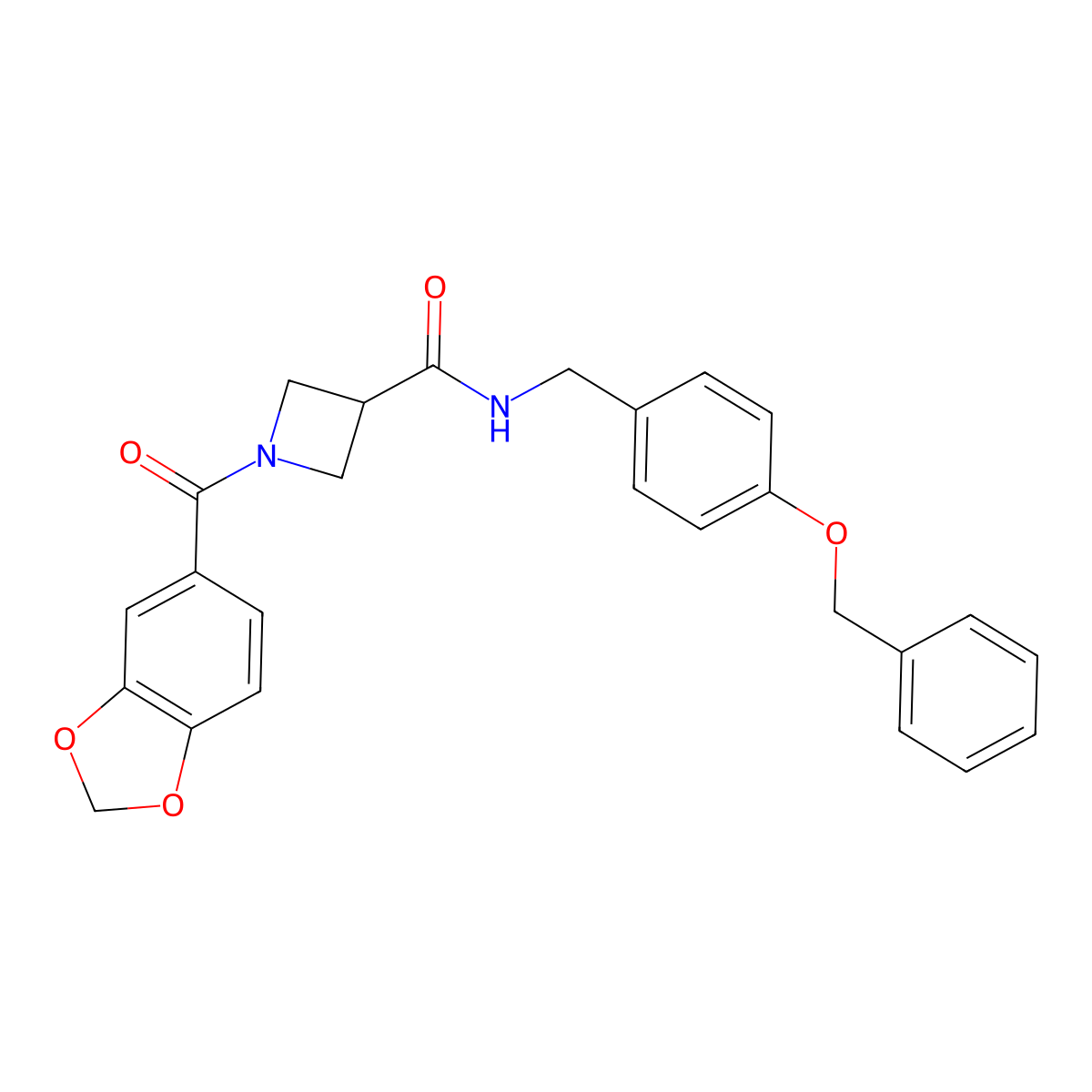1-(benzo[d][1,3]dioxole-5-carbonyl)-N-(4-(benzyloxy)benzyl)azetidine-3-carboxamide molecular structure, CAS 1396562-33-6