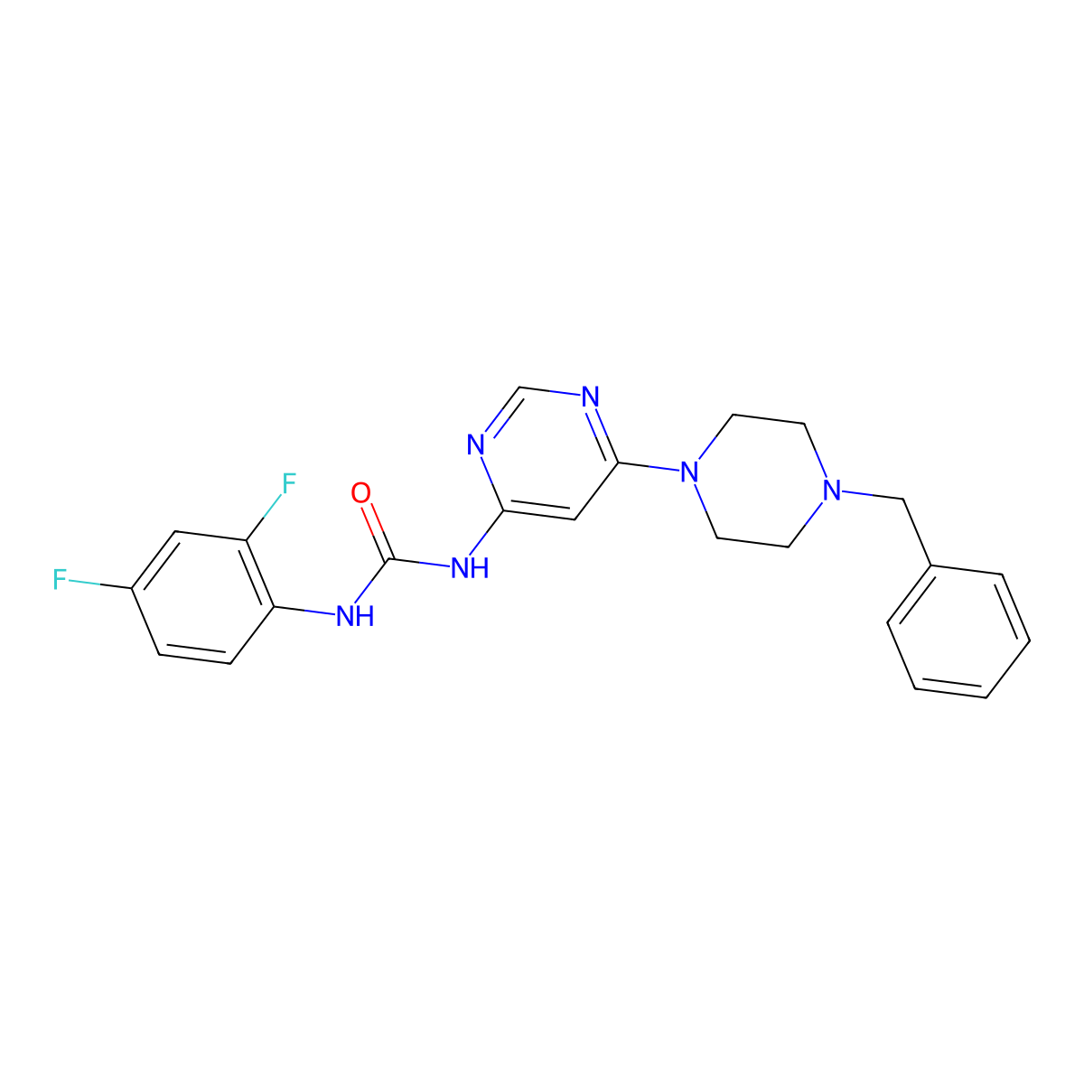 1-(6-(4-Benzylpiperazin-1-yl)pyrimidin-4-yl)-3-(2,4-difluorophenyl)urea molecular structure, CAS 1396562-34-7