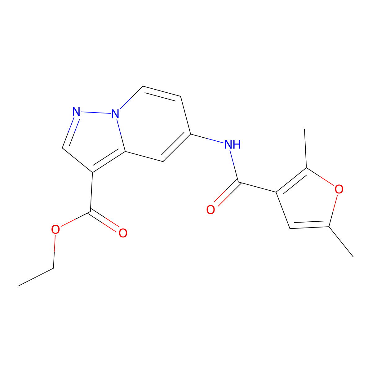 Ethyl 5-(2,5-dimethylfuran-3-carboxamido)pyrazolo[1,5-a]pyridine-3-carboxylate molecular structure, CAS 1396562-89-2