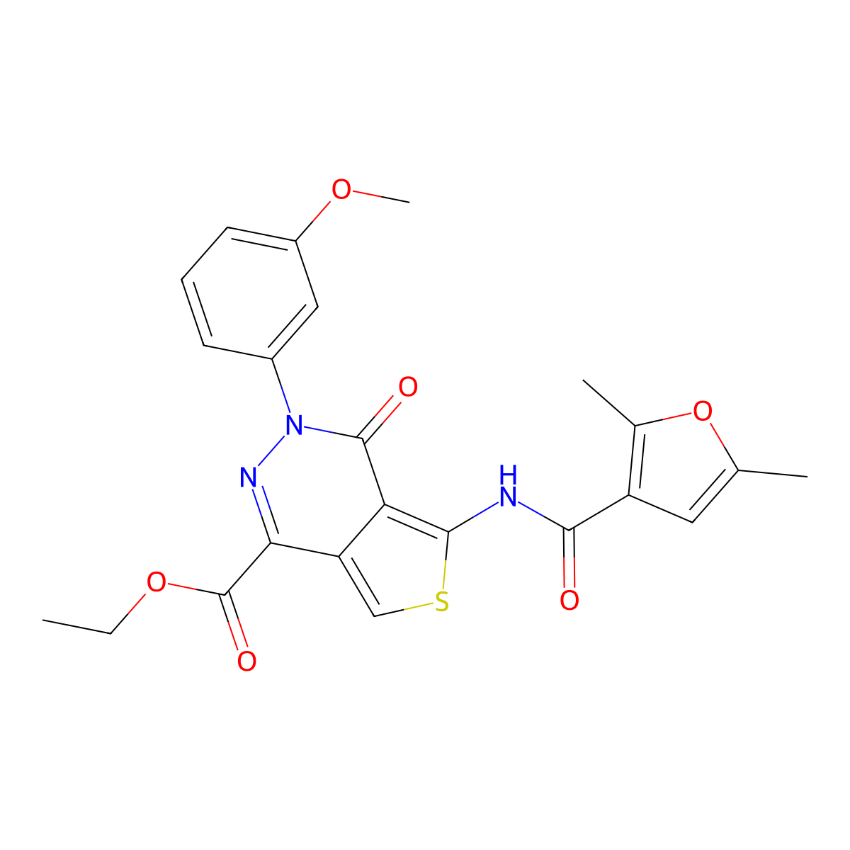Ethyl 5-(2,5-dimethylfuran-3-carboxamido)-3-(3-methoxyphenyl)-4-oxo-3,4-dihydrothieno[3,4-d]pyridazine-1-carboxylate molecular structure, CAS 1396563-30-6
