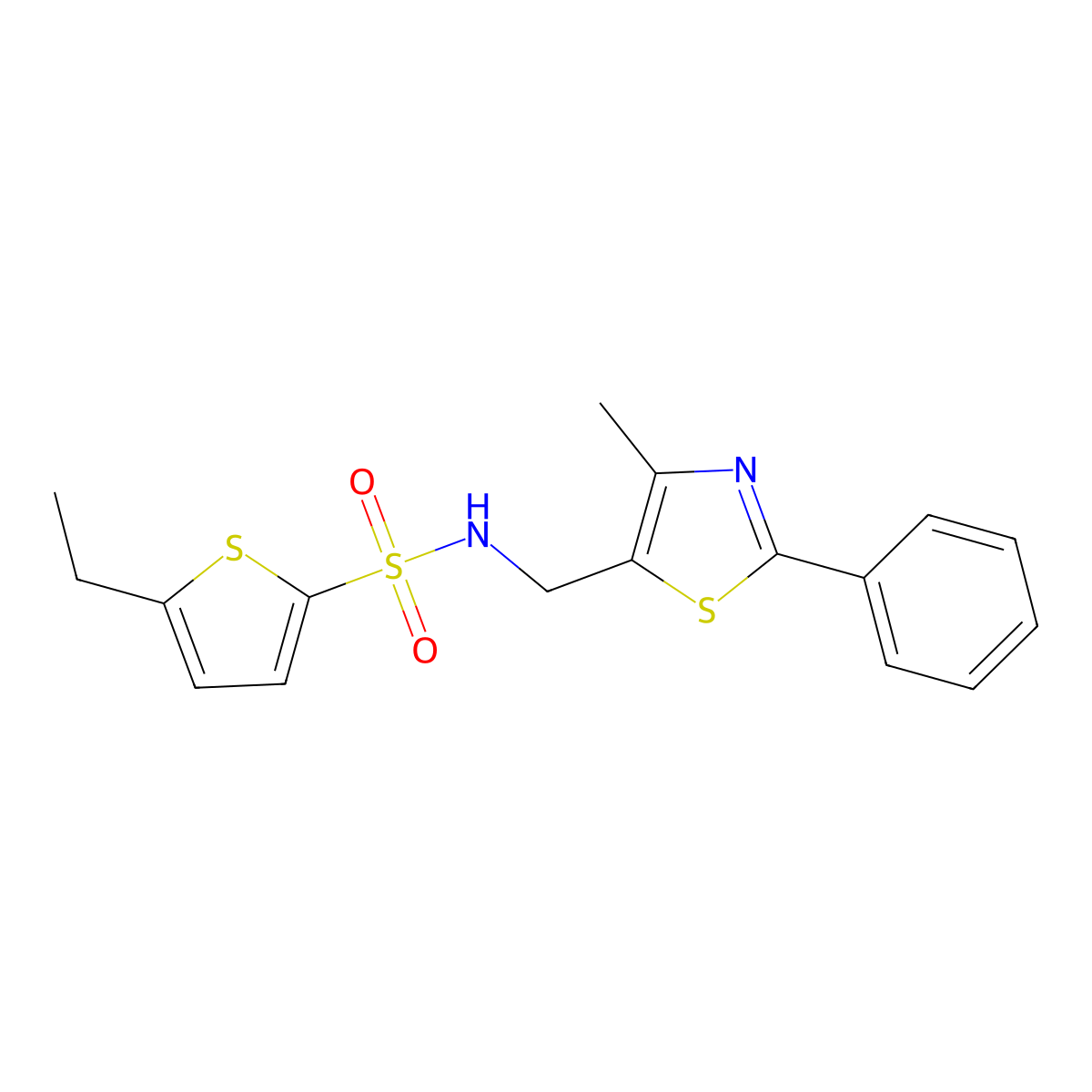 5-ethyl-N-((4-methyl-2-phenylthiazol-5-yl)methyl)thiophene-2-sulfonamide molecular structure, CAS 1396564-25-2