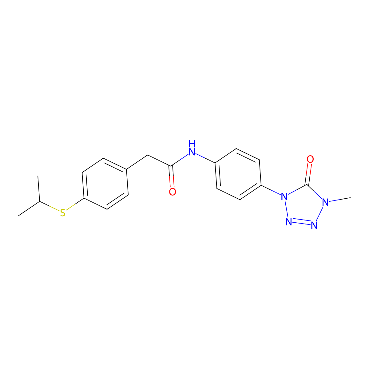 2-(4-(isopropylthio)phenyl)-N-(4-(4-methyl-5-oxo-4,5-dihydro-1H-tetrazol-1-yl)phenyl)acetamide molecular structure, CAS 1396564-37-6