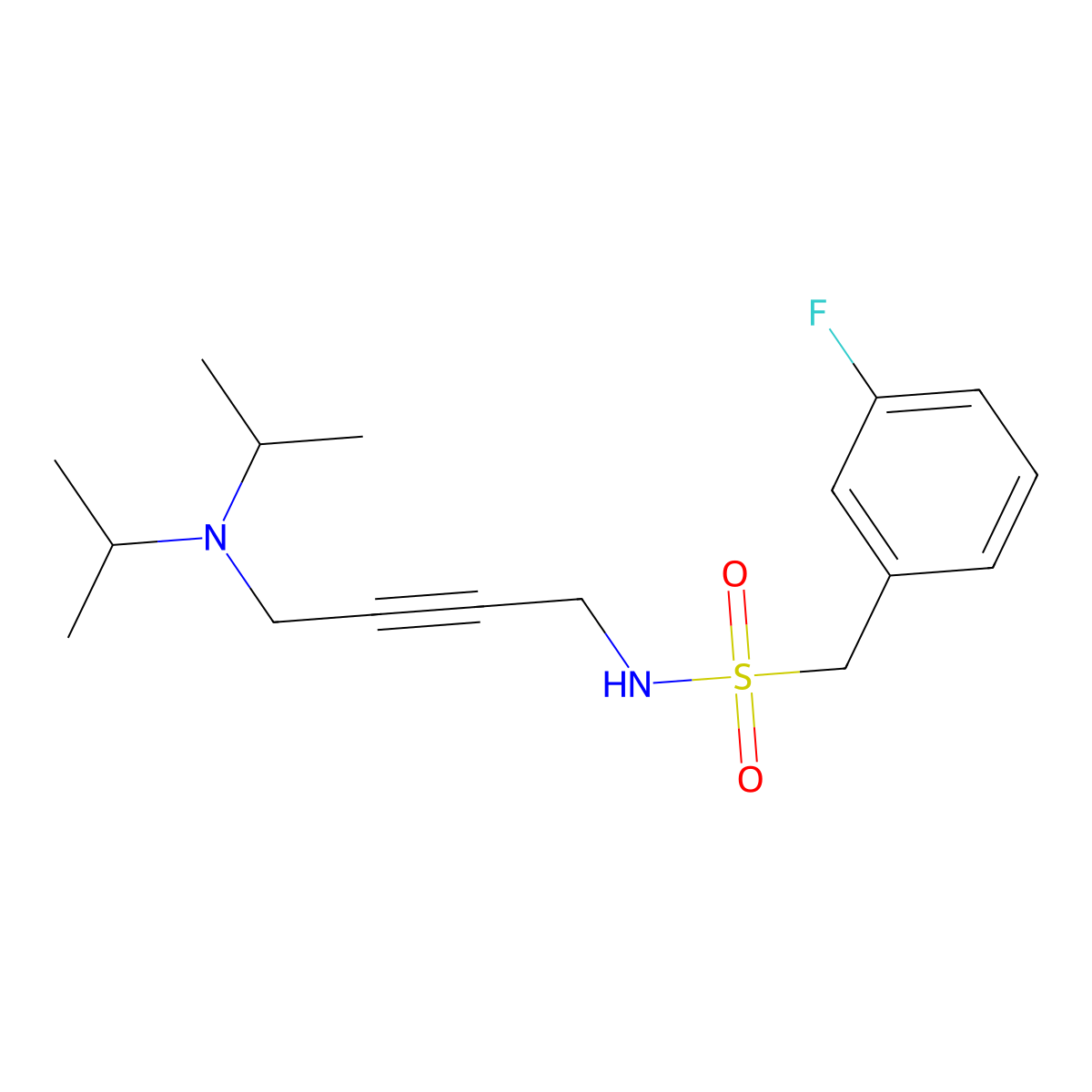 N-(4-(diisopropylamino)but-2-yn-1-yl)-1-(3-fluorophenyl)methanesulfonamide molecular structure, CAS 1396564-46-7