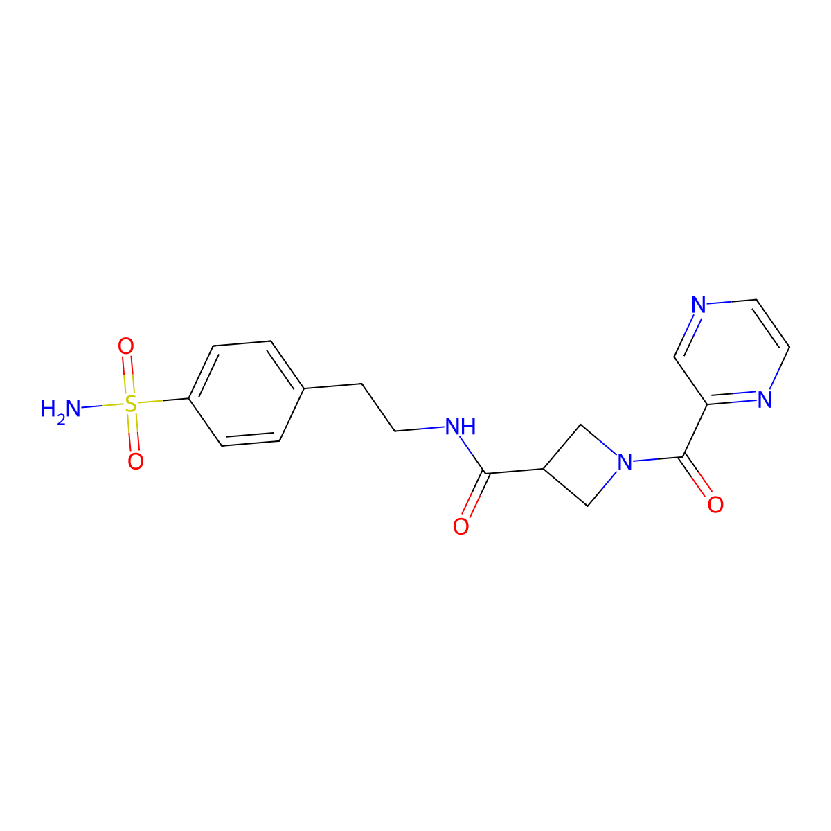 1-(pyrazine-2-carbonyl)-N-(4-sulfamoylphenethyl)azetidine-3-carboxamide molecular structure, CAS 1396564-56-9