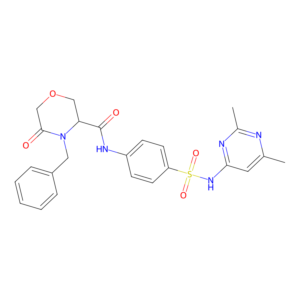 4-benzyl-N-(4-(N-(2,6-dimethylpyrimidin-4-yl)sulfamoyl)phenyl)-5-oxomorpholine-3-carboxamide molecular structure, CAS 1396564-60-5