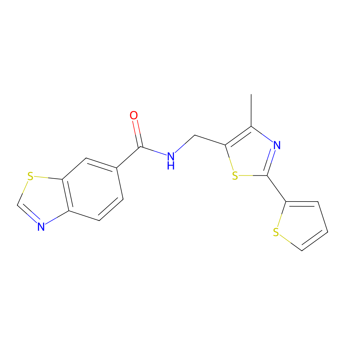N-((4-methyl-2-(thiophen-2-yl)thiazol-5-yl)methyl)benzo[d]thiazole-6-carboxamide molecular structure, CAS 1396564-66-1