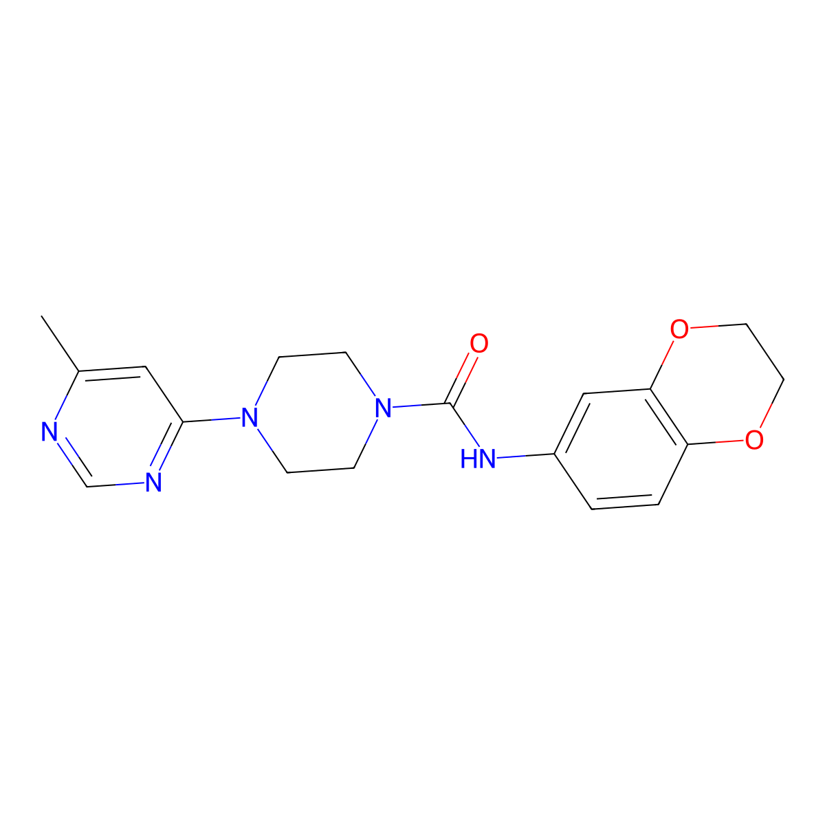 N-(2,3-dihydrobenzo[b][1,4]dioxin-6-yl)-4-(6-methylpyrimidin-4-yl)piperazine-1-carboxamide molecular structure, CAS 1396564-70-7
