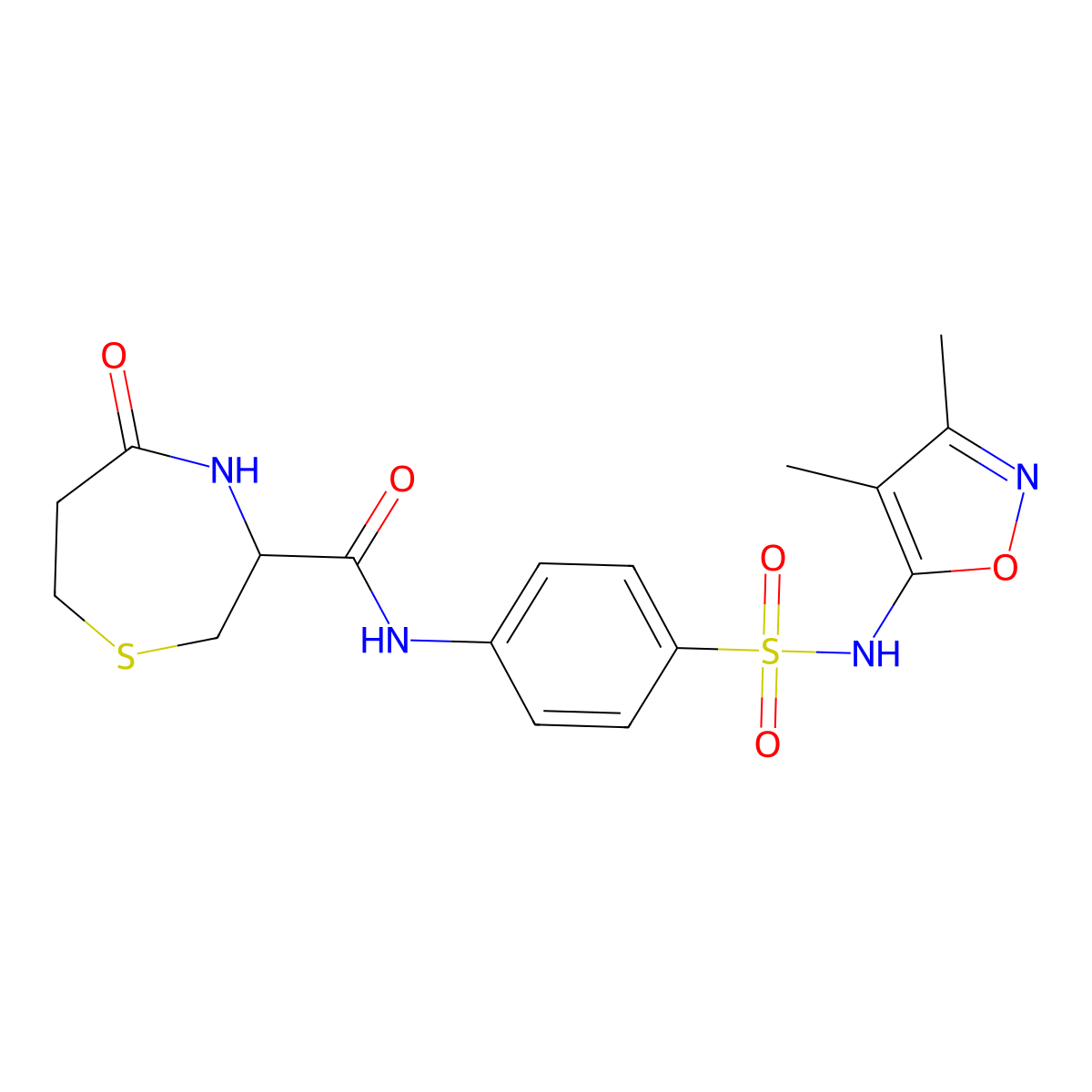 N-(4-(N-(3,4-dimethylisoxazol-5-yl)sulfamoyl)phenyl)-5-oxo-1,4-thiazepane-3-carboxamide molecular structure, CAS 1396564-72-9