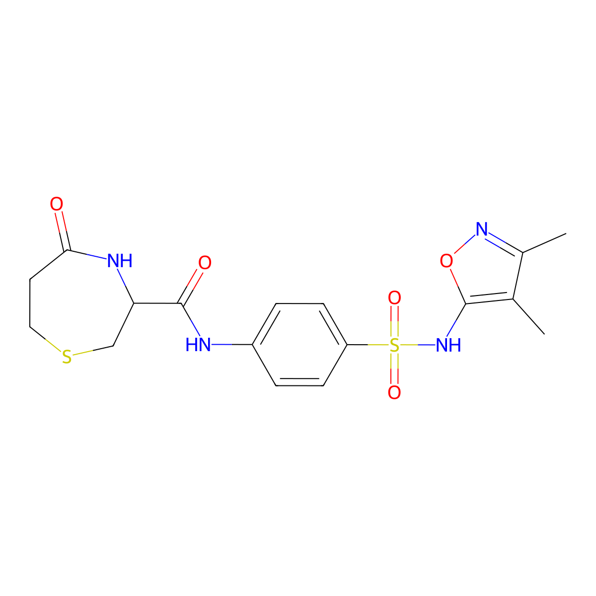 N-(4-(N-(3,4-dimethylisoxazol-5-yl)sulfamoyl)phenyl)-5-oxo-1,4-thiazepane-3-carboxamide molecular structure, CAS 1396564-72-9