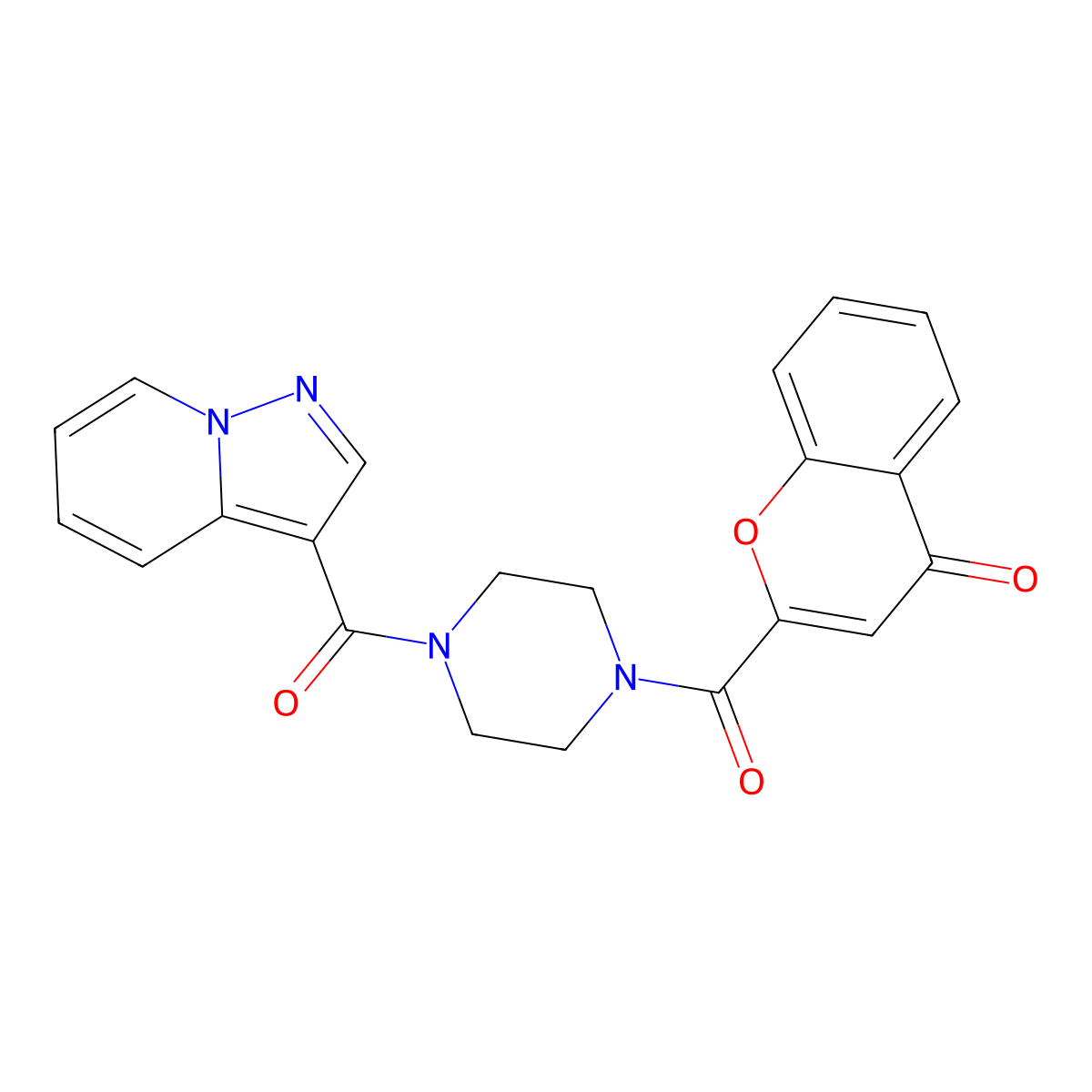 2-(4-{pyrazolo[1,5-a]pyridine-3-carbonyl}piperazine-1-carbonyl)-4H-chromen-4-one molecular structure, CAS 1396564-76-3