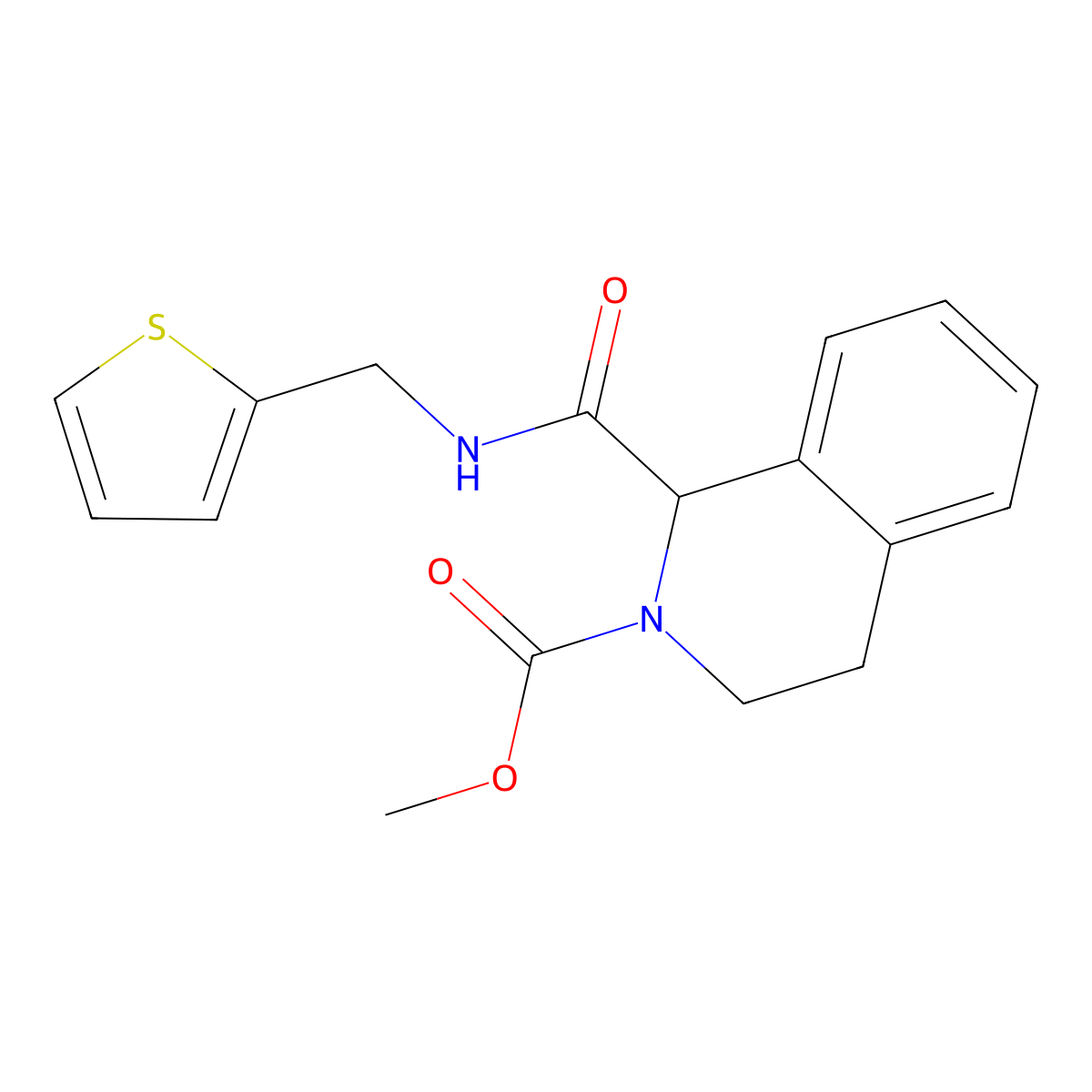 methyl 1-((thiophen-2-ylmethyl)carbamoyl)-3,4-dihydroisoquinoline-2(1H)-carboxylate molecular structure, CAS 1396564-83-2