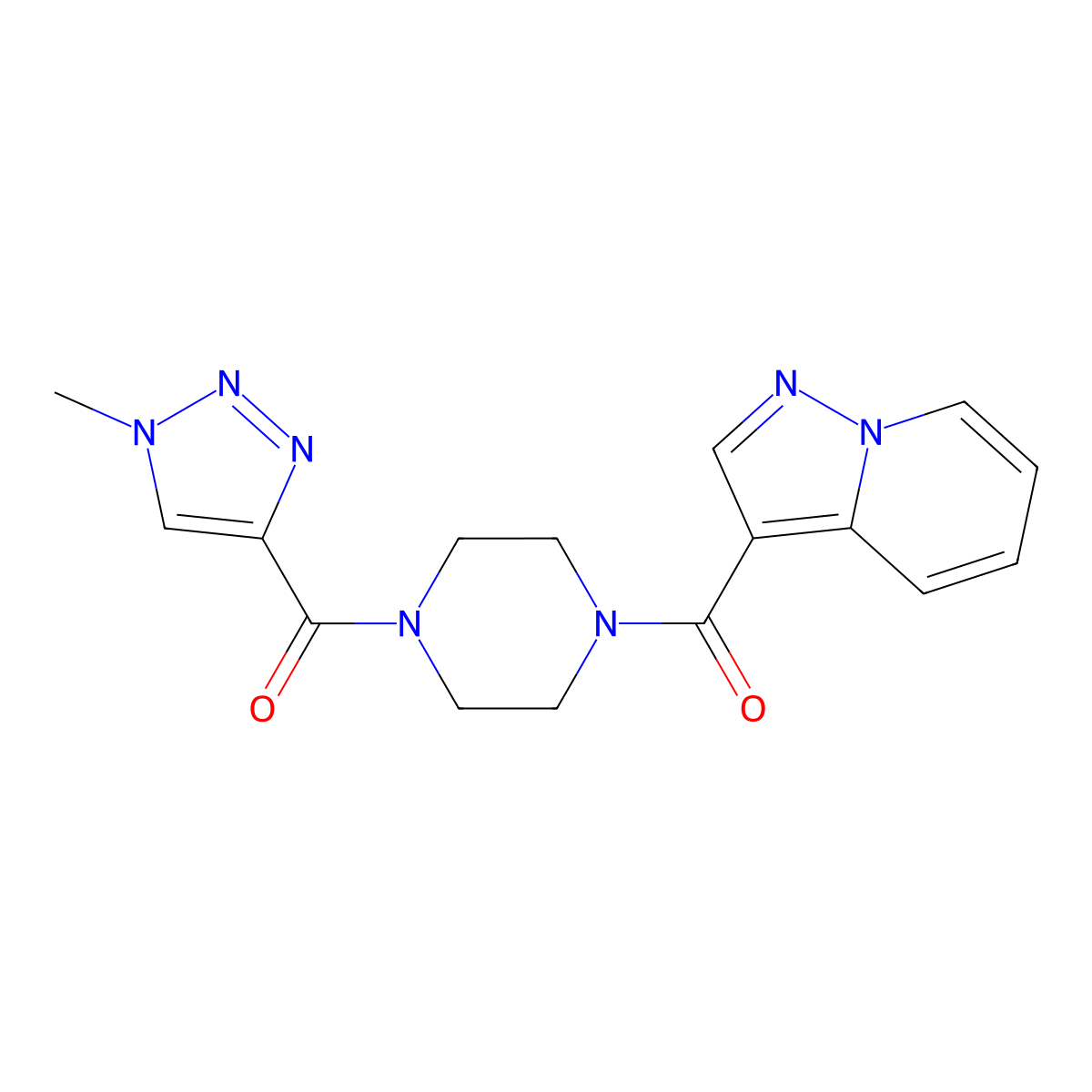 (1-methyl-1H-1,2,3-triazol-4-yl)(4-(pyrazolo[1,5-a]pyridine-3-carbonyl)piperazin-1-yl)methanone molecular structure, CAS 1396565-15-3