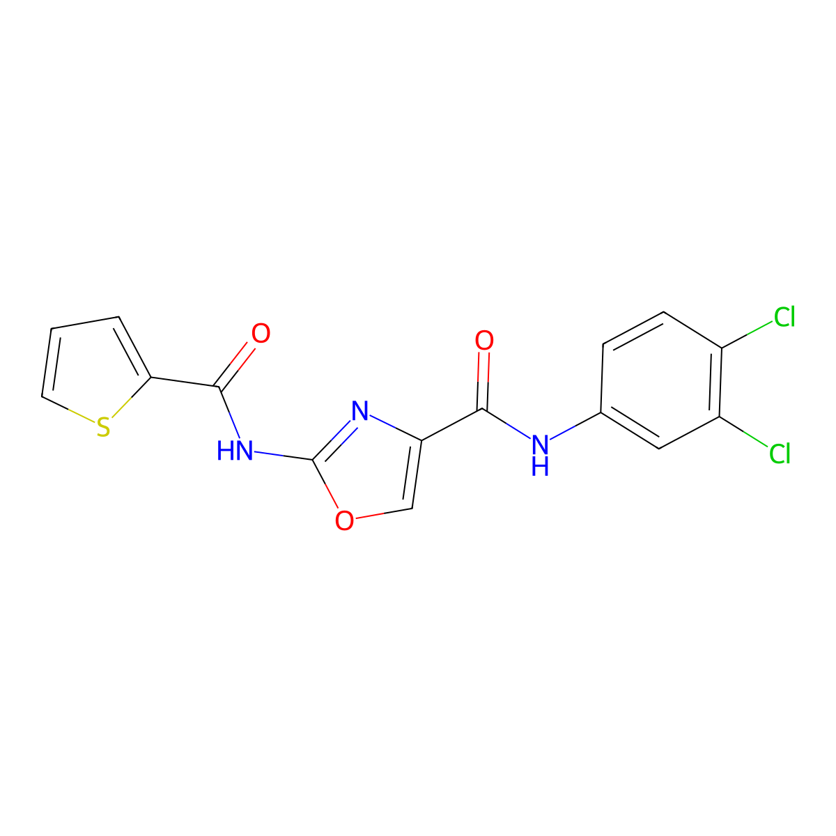 N-(3,4-dichlorophenyl)-2-(thiophene-2-carboxamido)oxazole-4-carboxamide molecular structure, CAS 1396565-55-1