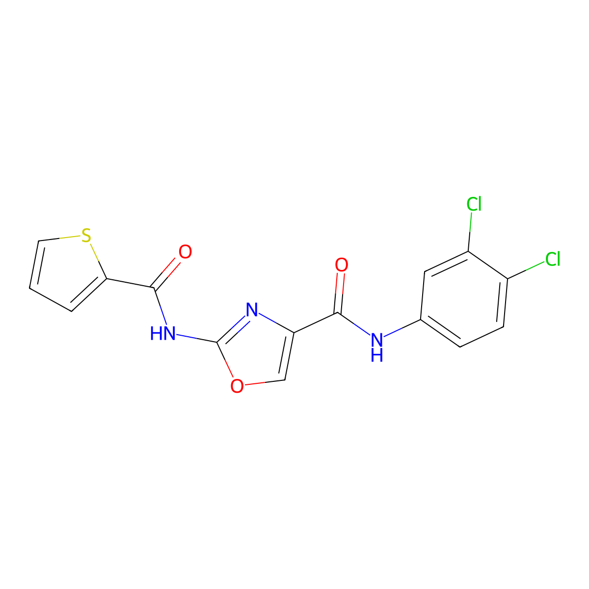 N-(3,4-dichlorophenyl)-2-(thiophene-2-carboxamido)oxazole-4-carboxamide molecular structure, CAS 1396565-55-1