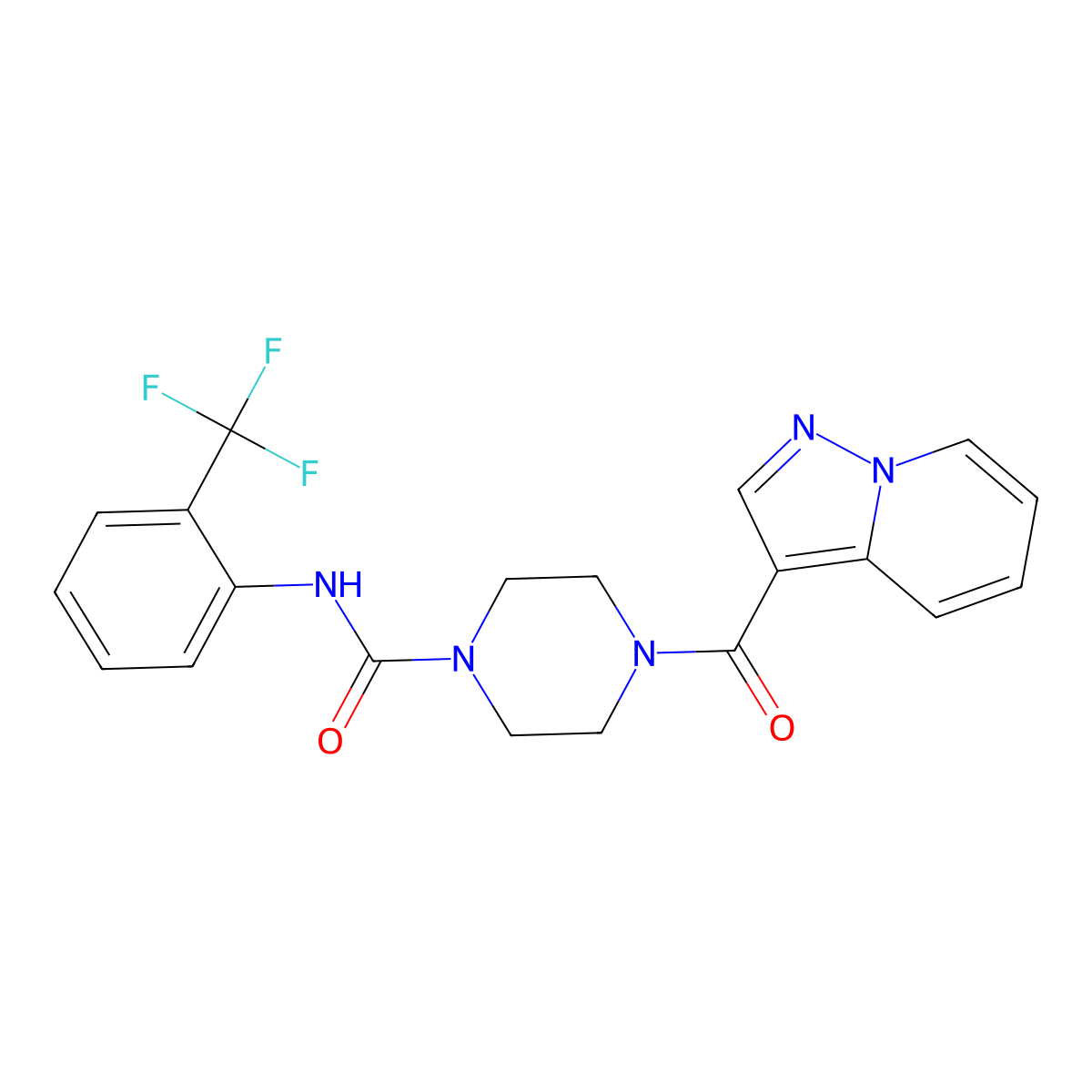 4-{pyrazolo[1,5-a]pyridine-3-carbonyl}-N-[2-(trifluoromethyl)phenyl]piperazine-1-carboxamide molecular structure, CAS 1396565-61-9