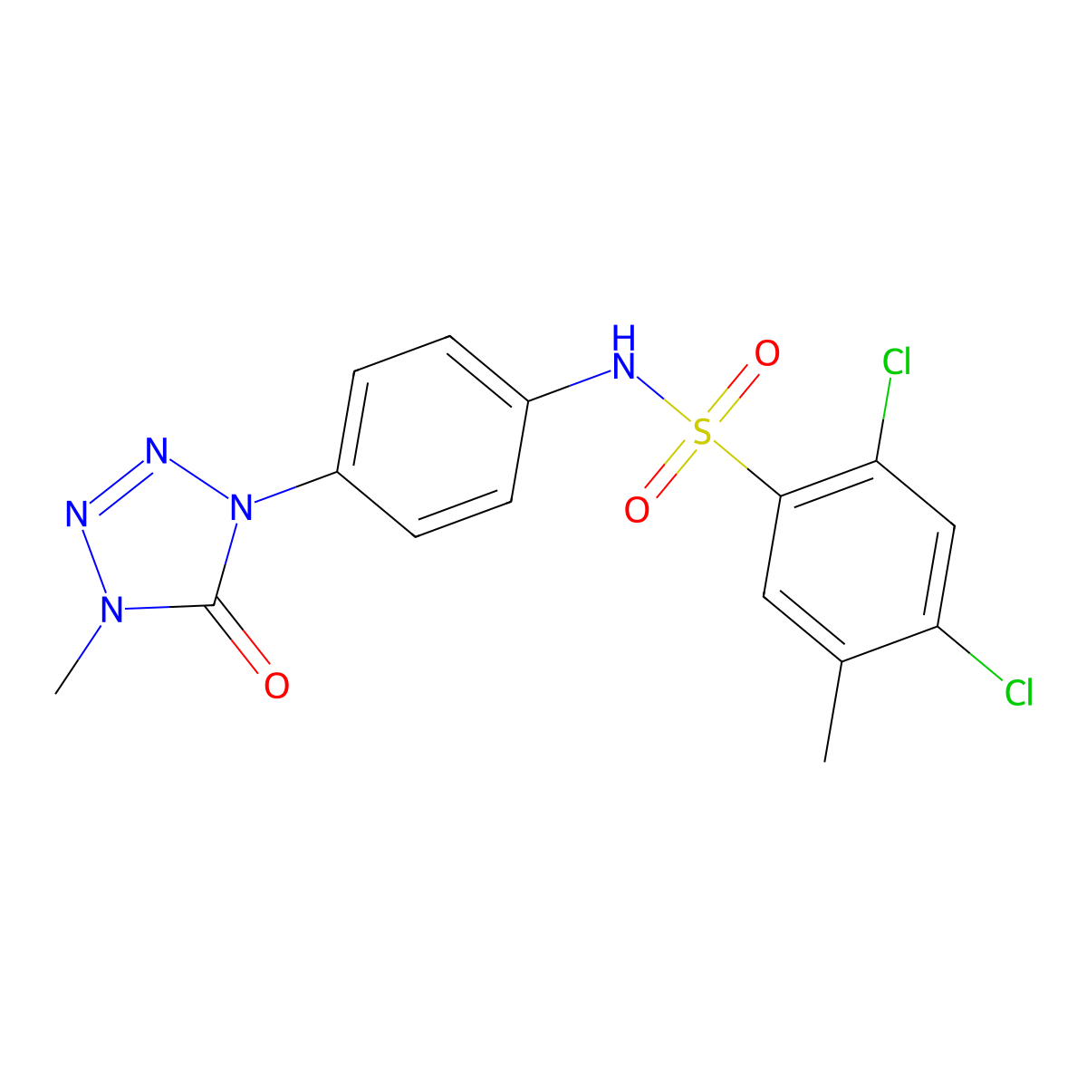 2,4-dichloro-5-methyl-N-(4-(4-methyl-5-oxo-4,5-dihydro-1H-tetrazol-1-yl)phenyl)benzenesulfonamide molecular structure, CAS 1396566-50-9