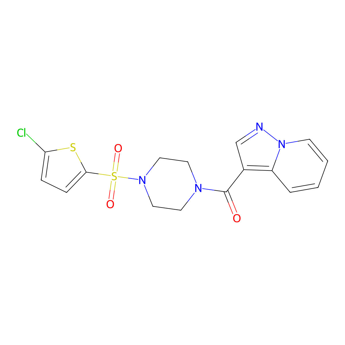 (4-((5-Chlorothiophen-2-yl)sulfonyl)piperazin-1-yl)(pyrazolo[1,5-a]pyridin-3-yl)methanone molecular structure, CAS 1396566-56-5