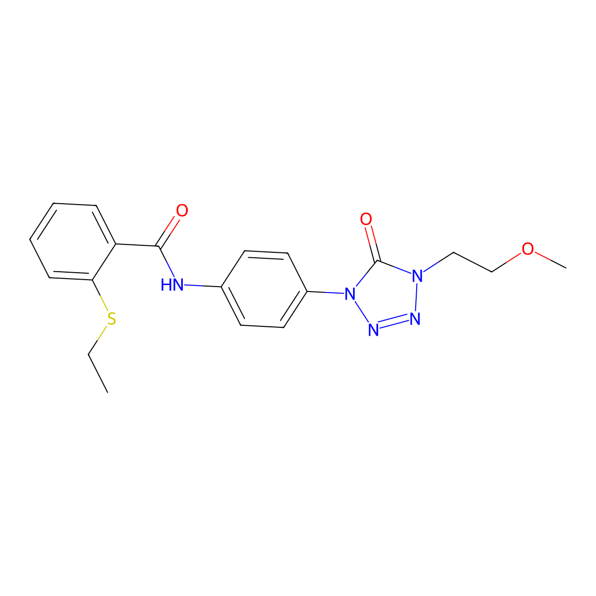2-(ethylthio)-N-(4-(4-(2-methoxyethyl)-5-oxo-4,5-dihydro-1H-tetrazol-1-yl)phenyl)benzamide molecular structure, CAS 1396566-99-6
