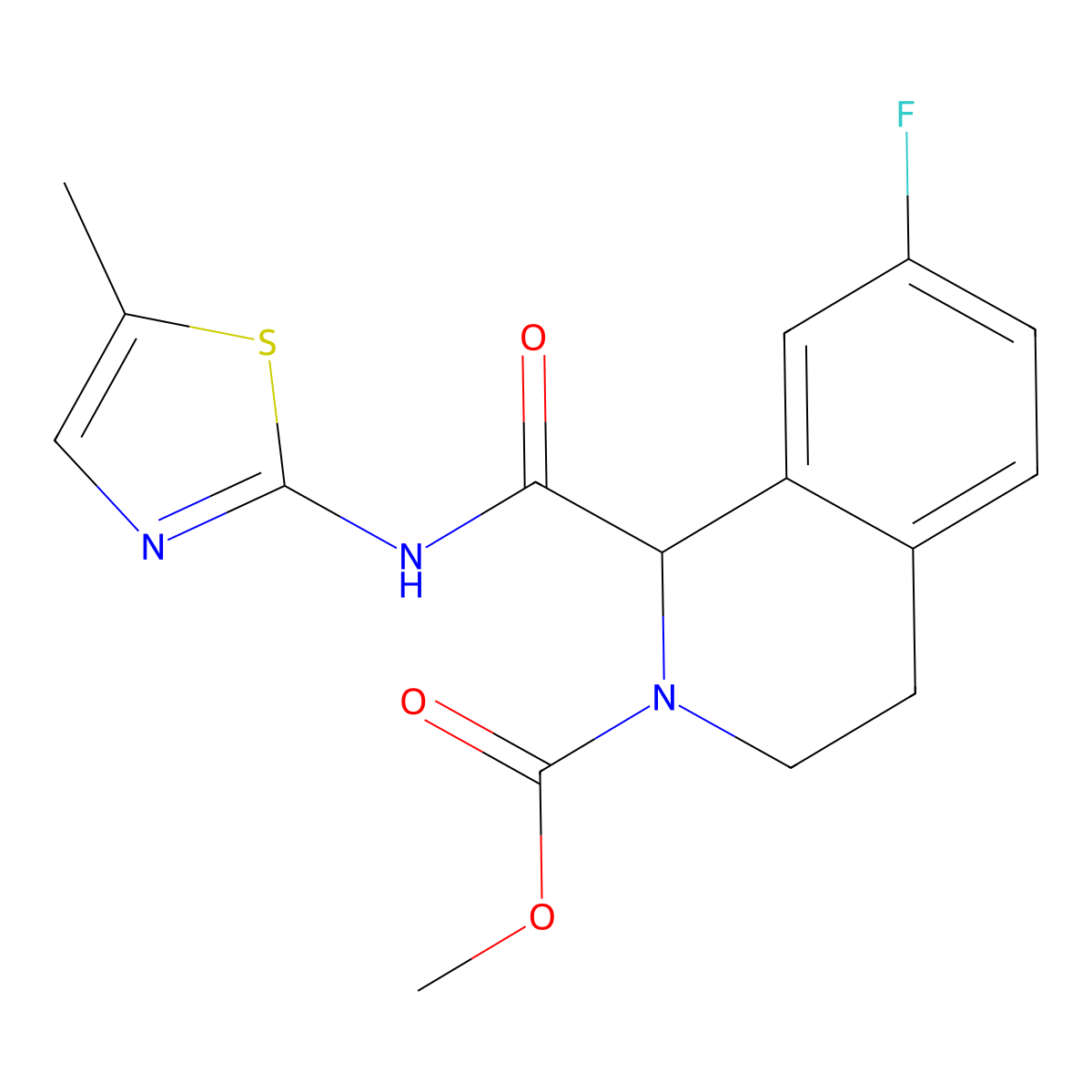 methyl 7-fluoro-1-((5-methylthiazol-2-yl)carbamoyl)-3,4-dihydroisoquinoline-2(1H)-carboxylate molecular structure, CAS 1396567-16-0