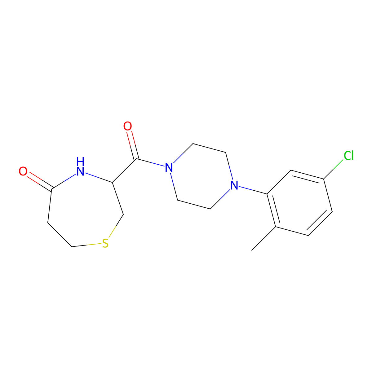 3-[4-(5-Chloro-2-methylphenyl)piperazine-1-carbonyl]-1,4-thiazepan-5-one molecular structure, CAS 1396567-17-1