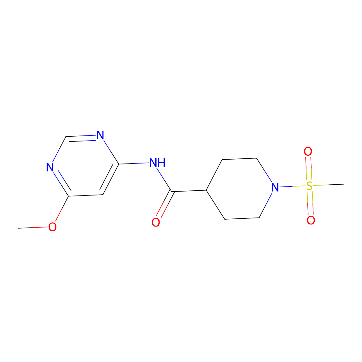 N-(6-methoxypyrimidin-4-yl)-1-(methylsulfonyl)piperidine-4-carboxamide molecular structure, CAS 1396567-66-0