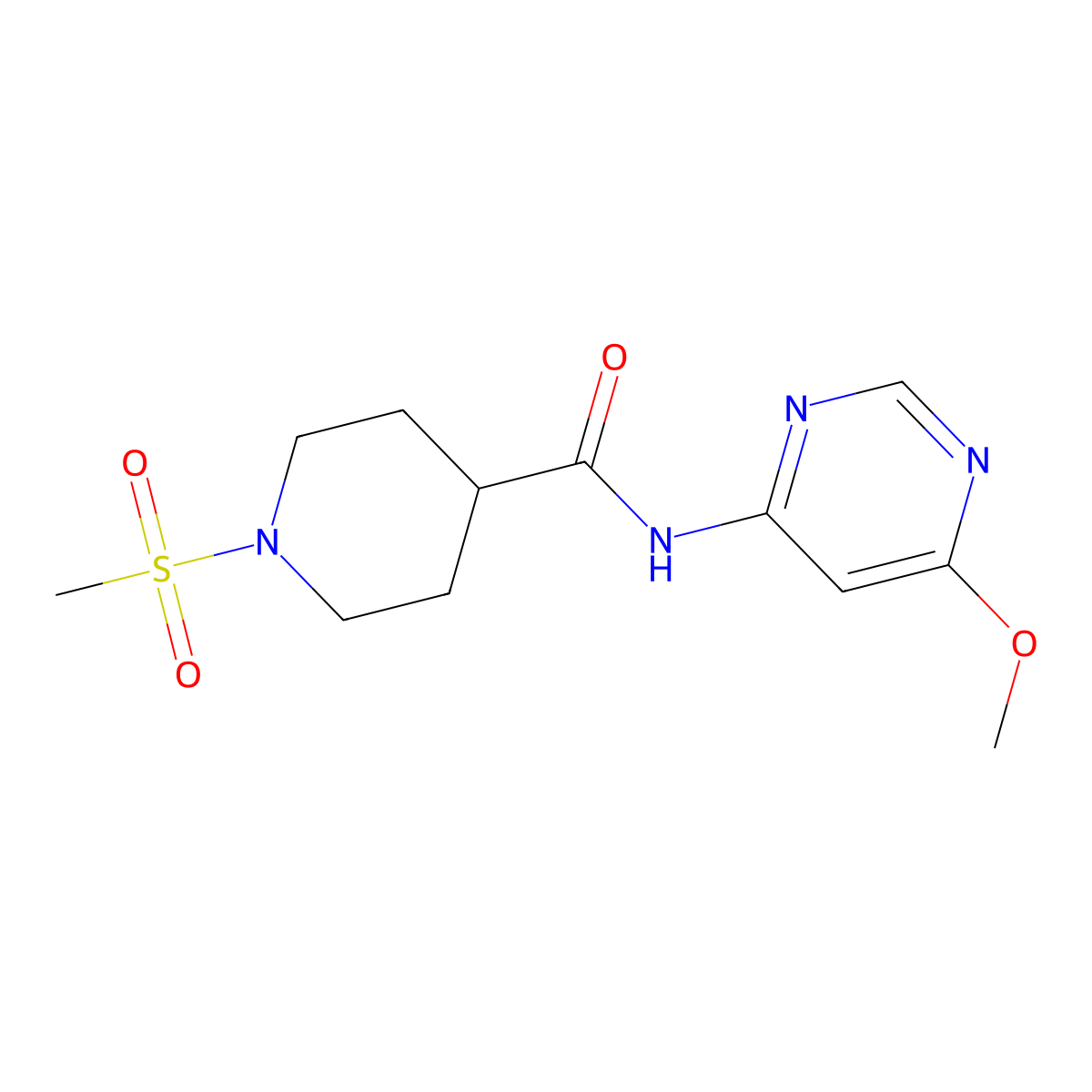 N-(6-methoxypyrimidin-4-yl)-1-(methylsulfonyl)piperidine-4-carboxamide molecular structure, CAS 1396567-66-0