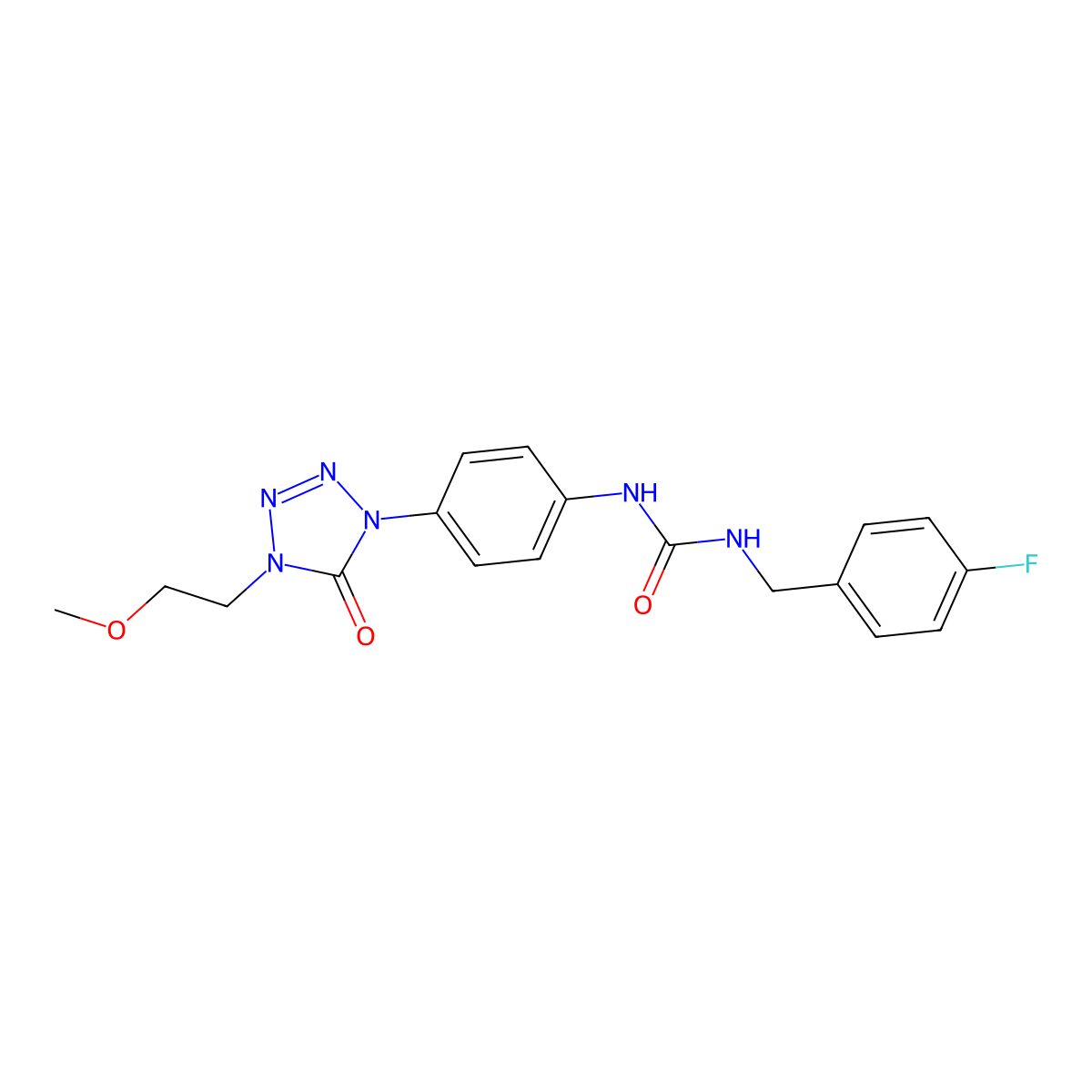 1-(4-fluorobenzyl)-3-(4-(4-(2-methoxyethyl)-5-oxo-4,5-dihydro-1H-tetrazol-1-yl)phenyl)urea molecular structure, CAS 1396567-96-6