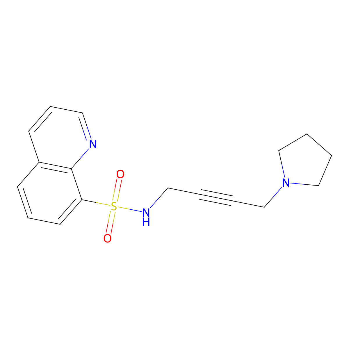 N-(4-(pyrrolidin-1-yl)but-2-yn-1-yl)quinoline-8-sulfonamide molecular structure, CAS 1396568-09-4