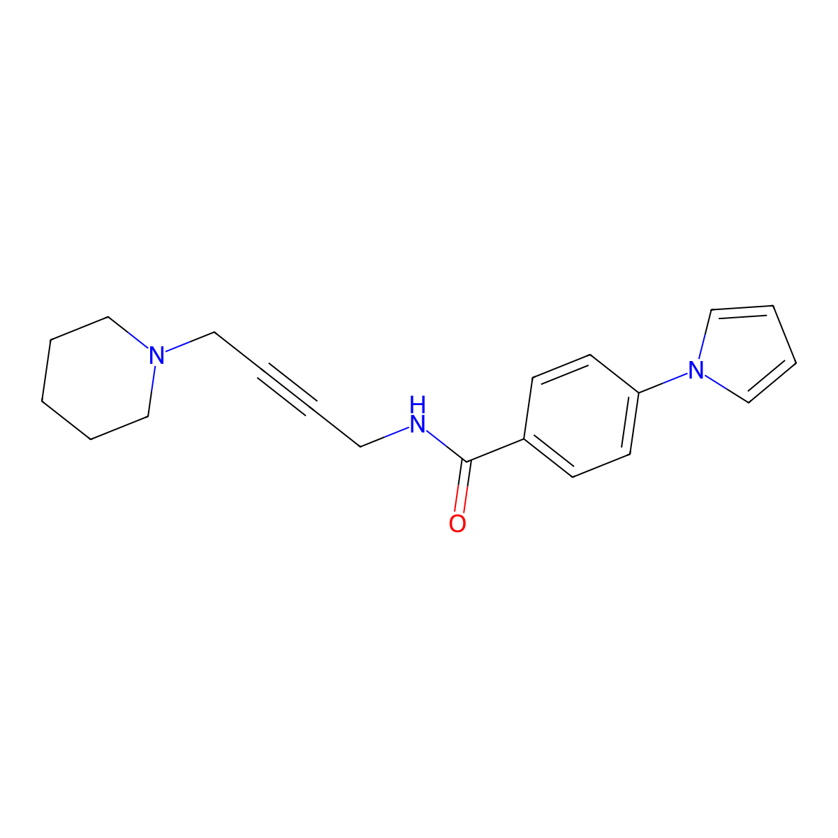N-(4-(piperidin-1-yl)but-2-yn-1-yl)-4-(1H-pyrrol-1-yl)benzamide molecular structure, CAS 1396568-40-3