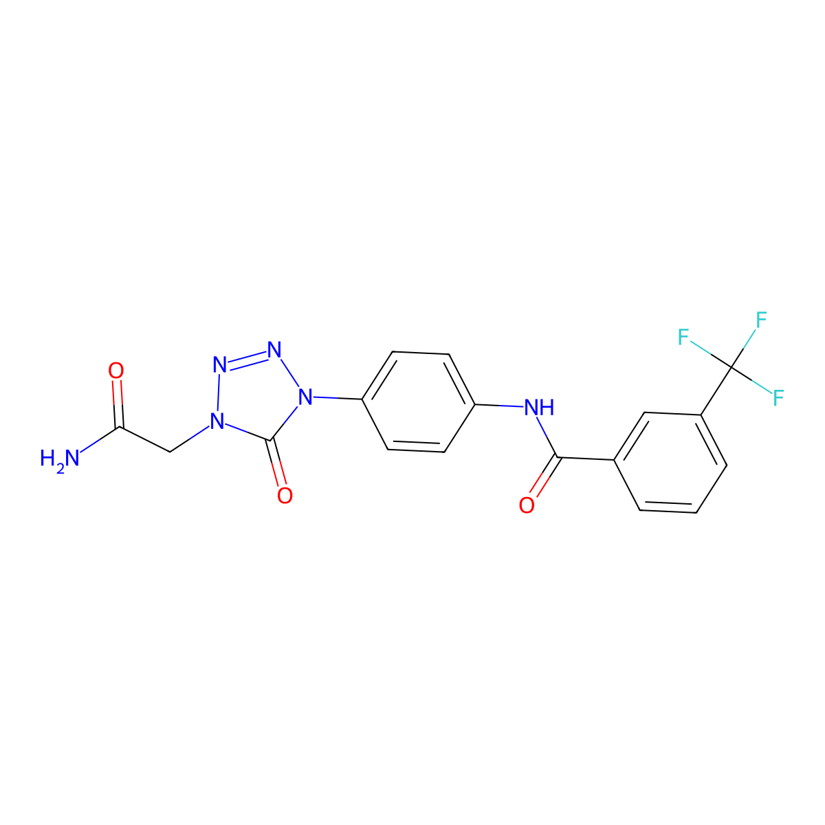 N-(4-(4-(2-amino-2-oxoethyl)-5-oxo-4,5-dihydro-1H-tetrazol-1-yl)phenyl)-3-(trifluoromethyl)benzamide molecular structure, CAS 1396568-44-7