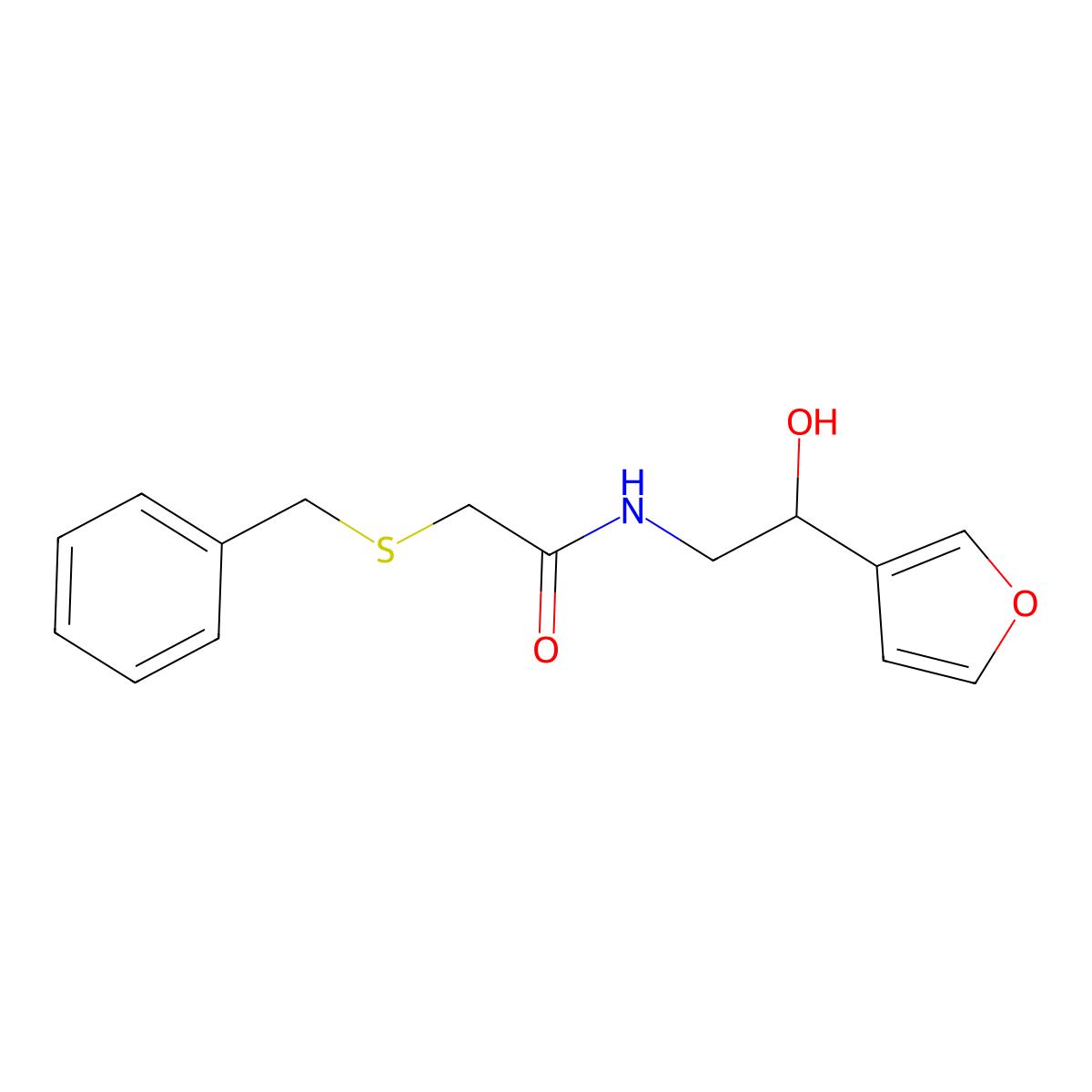 2-(benzylthio)-N-(2-(furan-3-yl)-2-hydroxyethyl)acetamide molecular structure, CAS 1396569-31-5