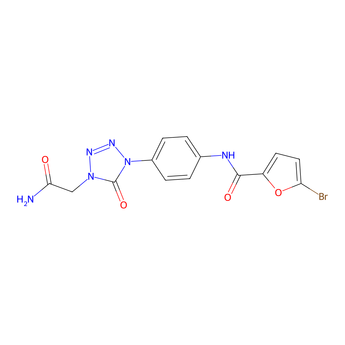 N-(4-(4-(2-amino-2-oxoethyl)-5-oxo-4,5-dihydro-1H-tetrazol-1-yl)phenyl)-5-bromofuran-2-carboxamide molecular structure, CAS 1396570-55-0