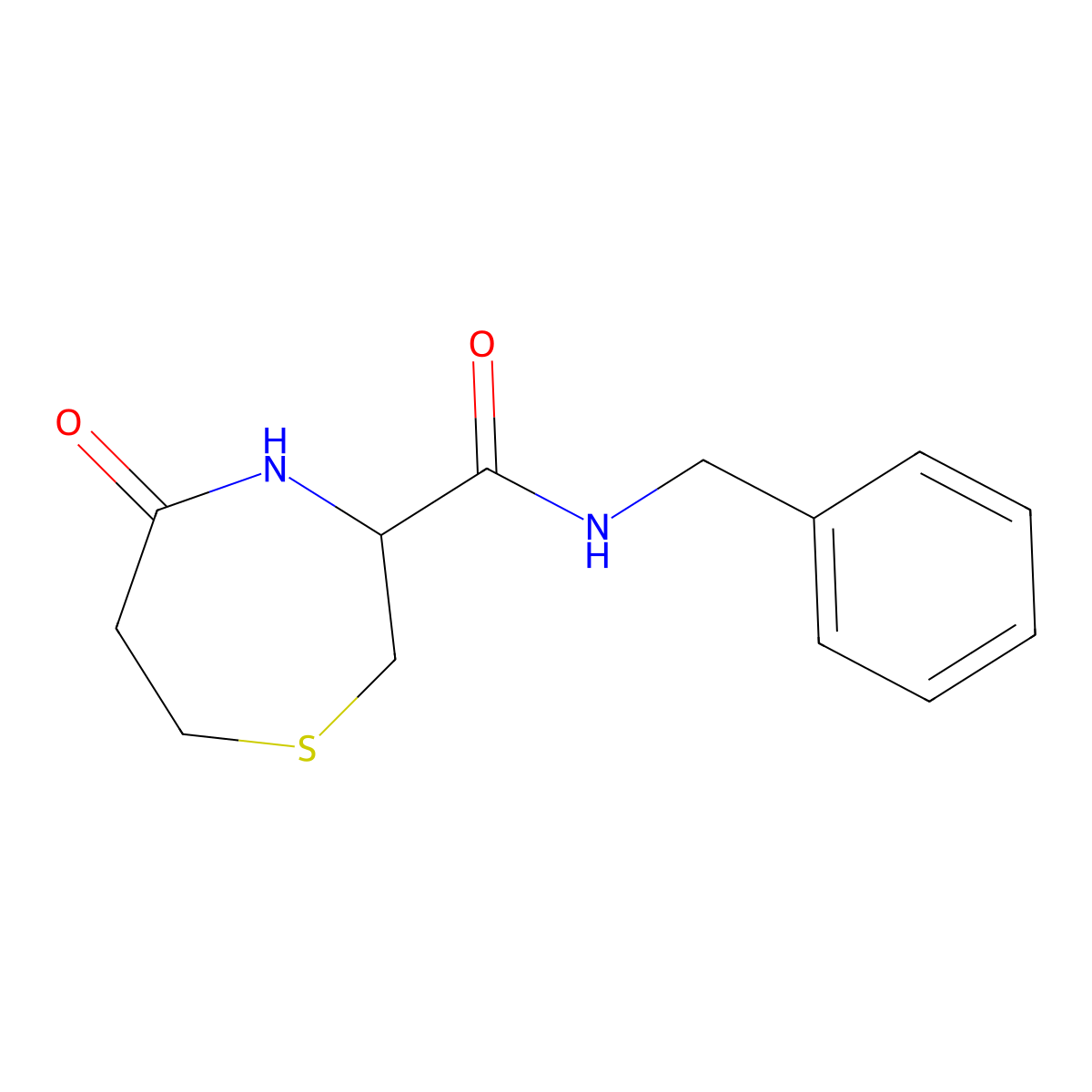 N-benzyl-5-oxo-1,4-thiazepane-3-carboxamide molecular structure, CAS 1396570-90-3